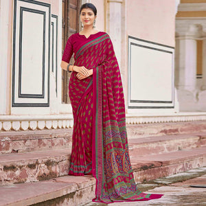 Rose Pink Printed Georgette Saree - Peachmode