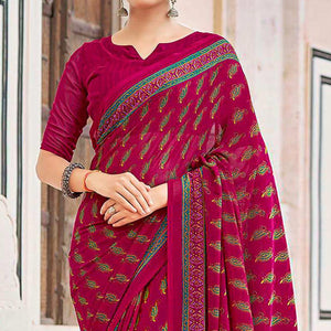 Rose Pink Printed Georgette Saree - Peachmode