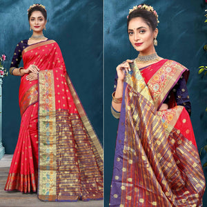 Rose Pink Woven Art Silk Saree - Peachmode