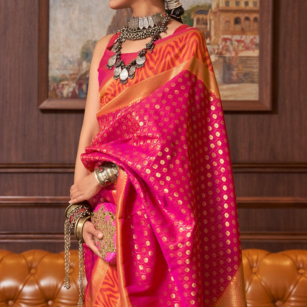 Rose Pink Woven Art Silk Saree - Peachmode