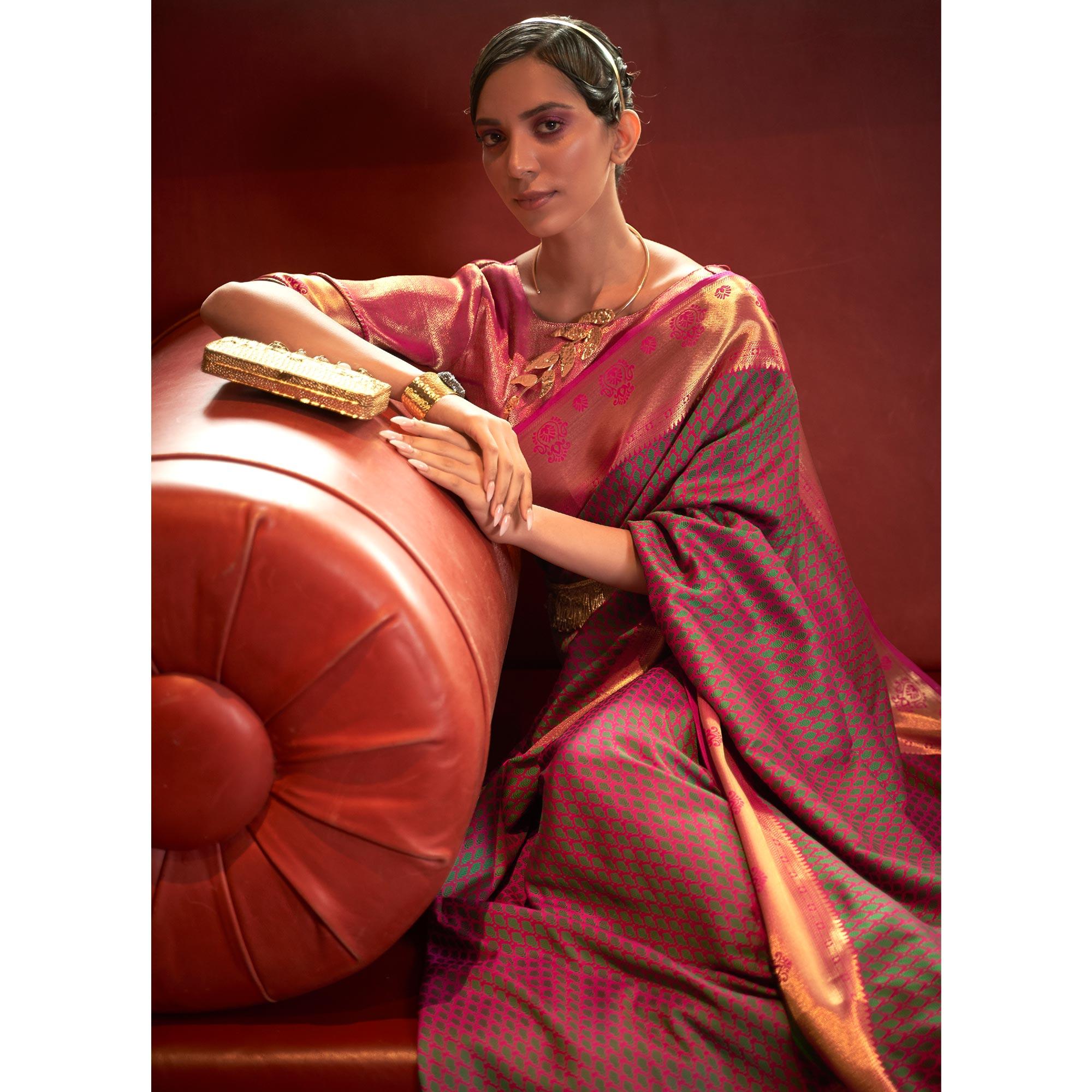 Rose Pink Woven Art Silk Saree - Peachmode