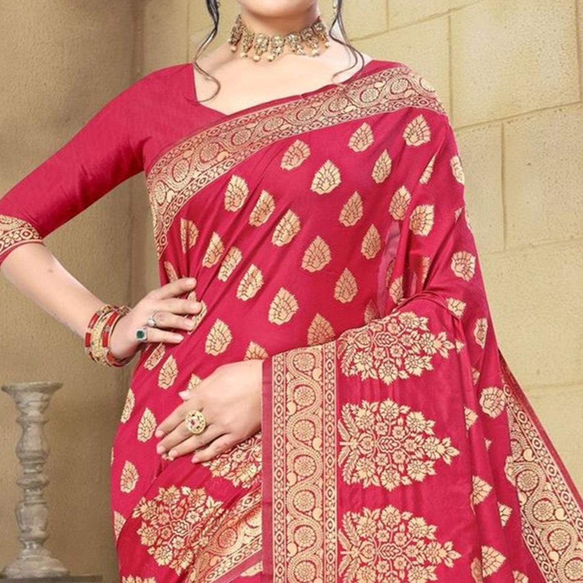 Rose Pink Woven Cotton Silk Saree - Peachmode