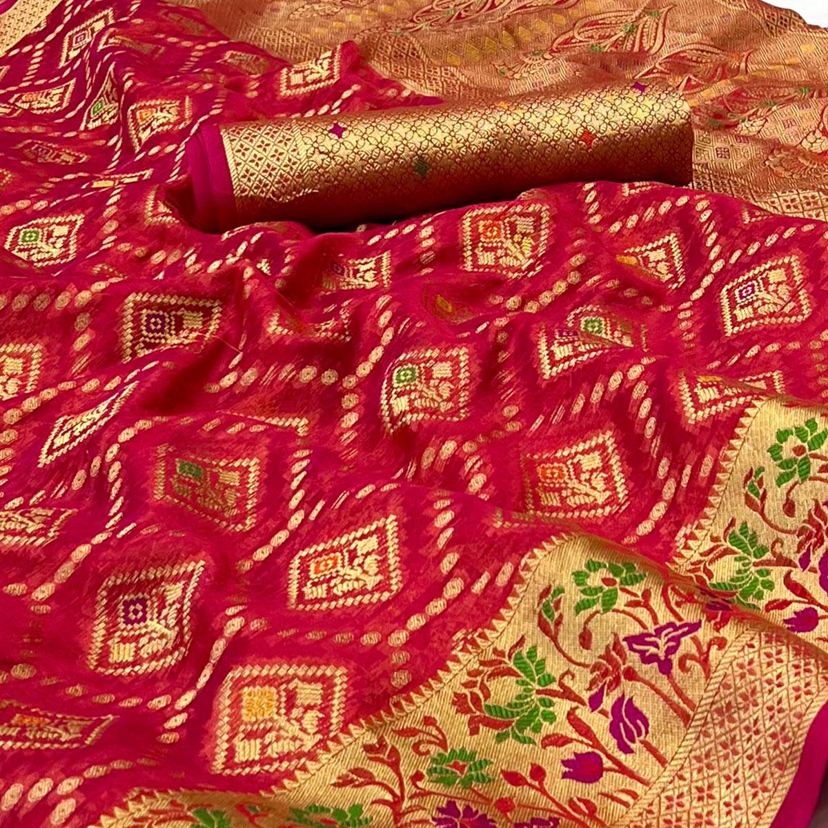 Rose Pink Woven Organza Saree - Peachmode
