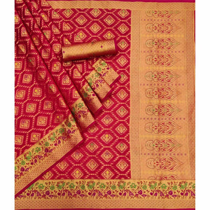 Rose Pink Woven Organza Saree - Peachmode