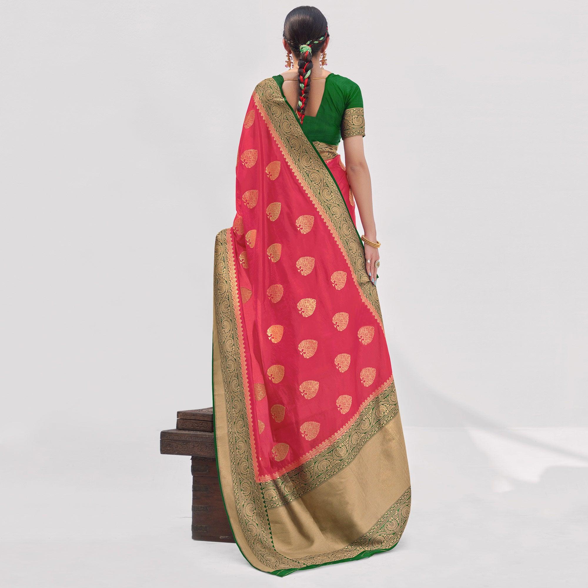 Rose Pink Woven Organza Saree - Peachmode