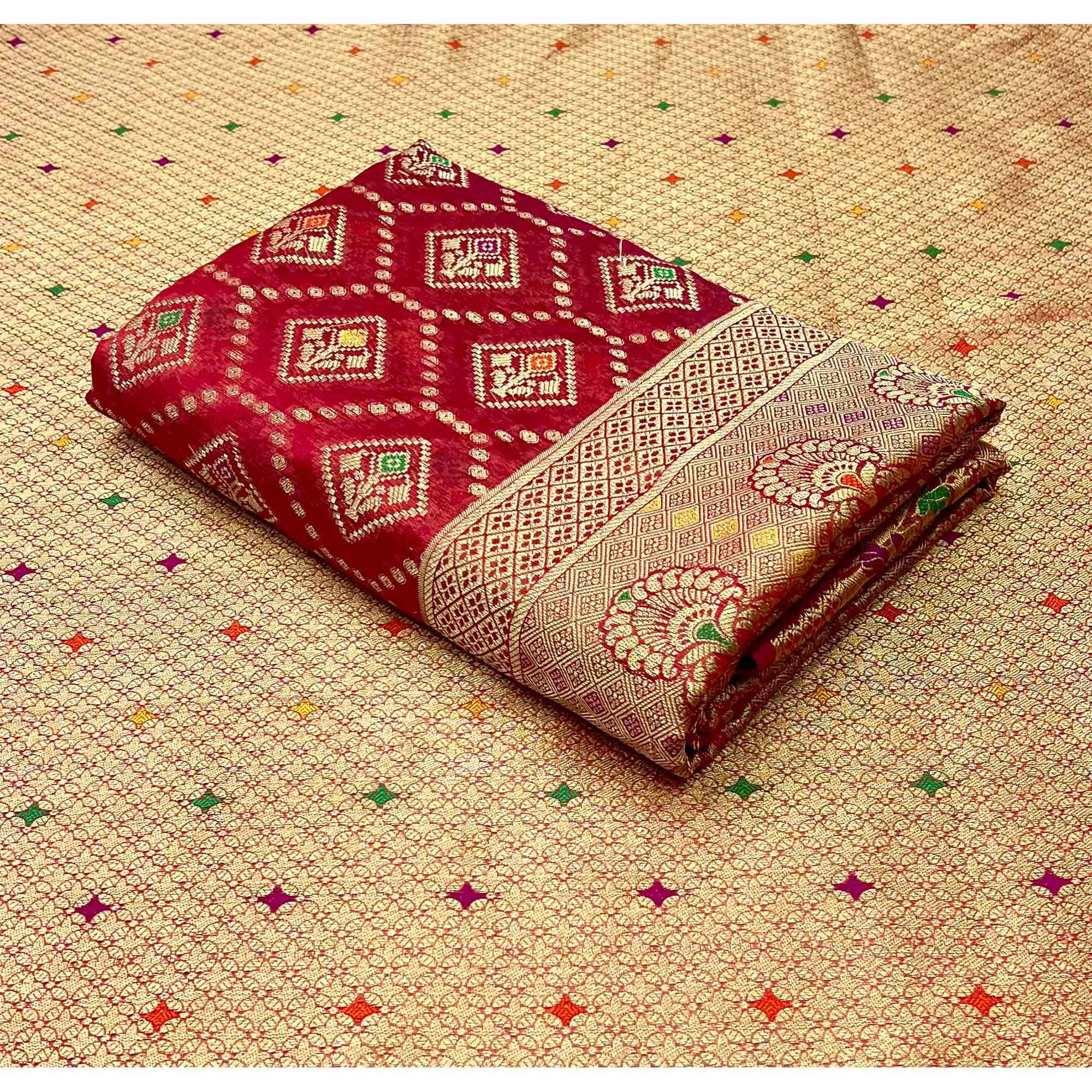 Rose Pink Woven Organza Saree - Peachmode