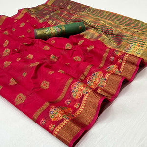 Rose Pink Woven Poly Cotton Saree - Peachmode