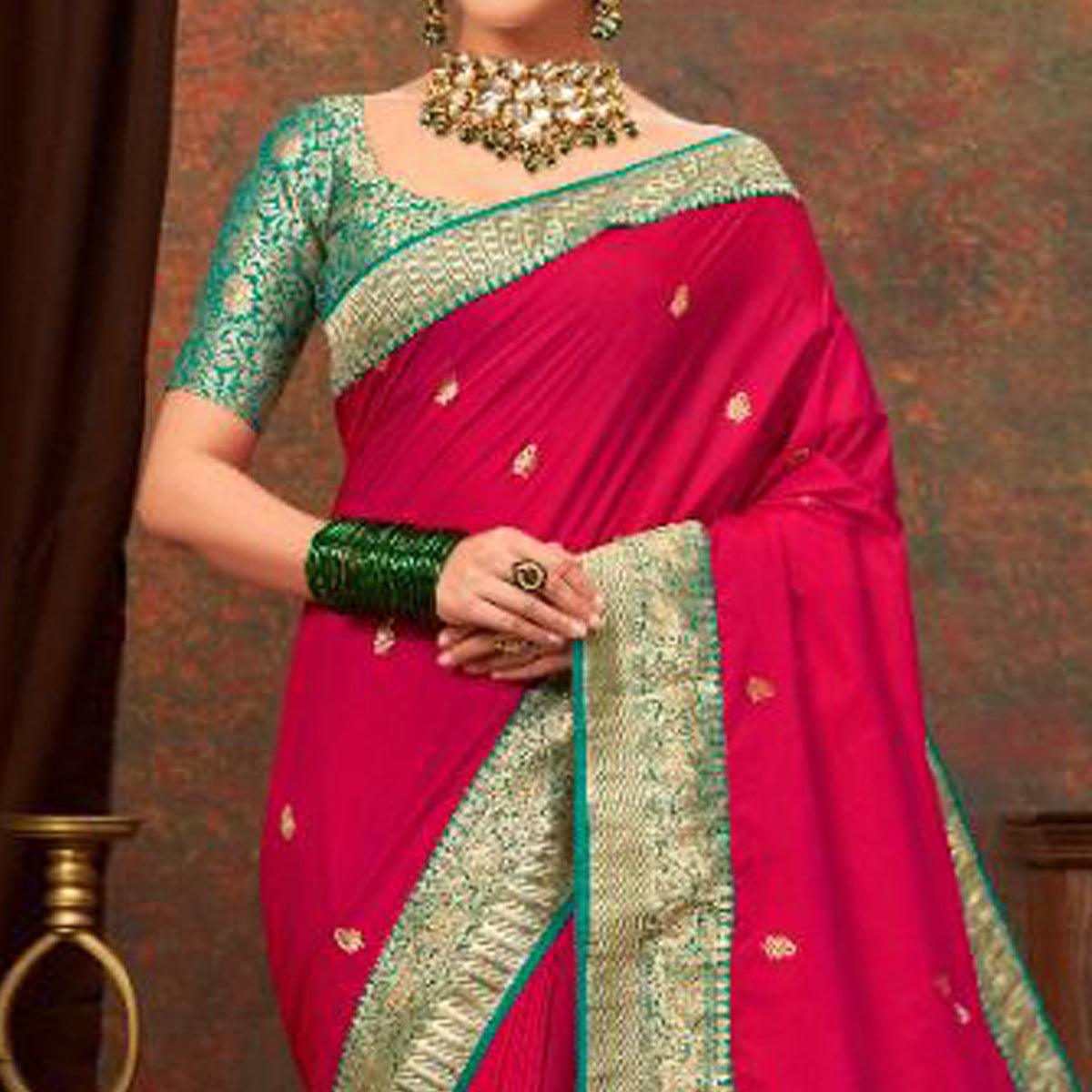 Rose Pink Woven Pure Silk Saree With Tassels - Peachmode