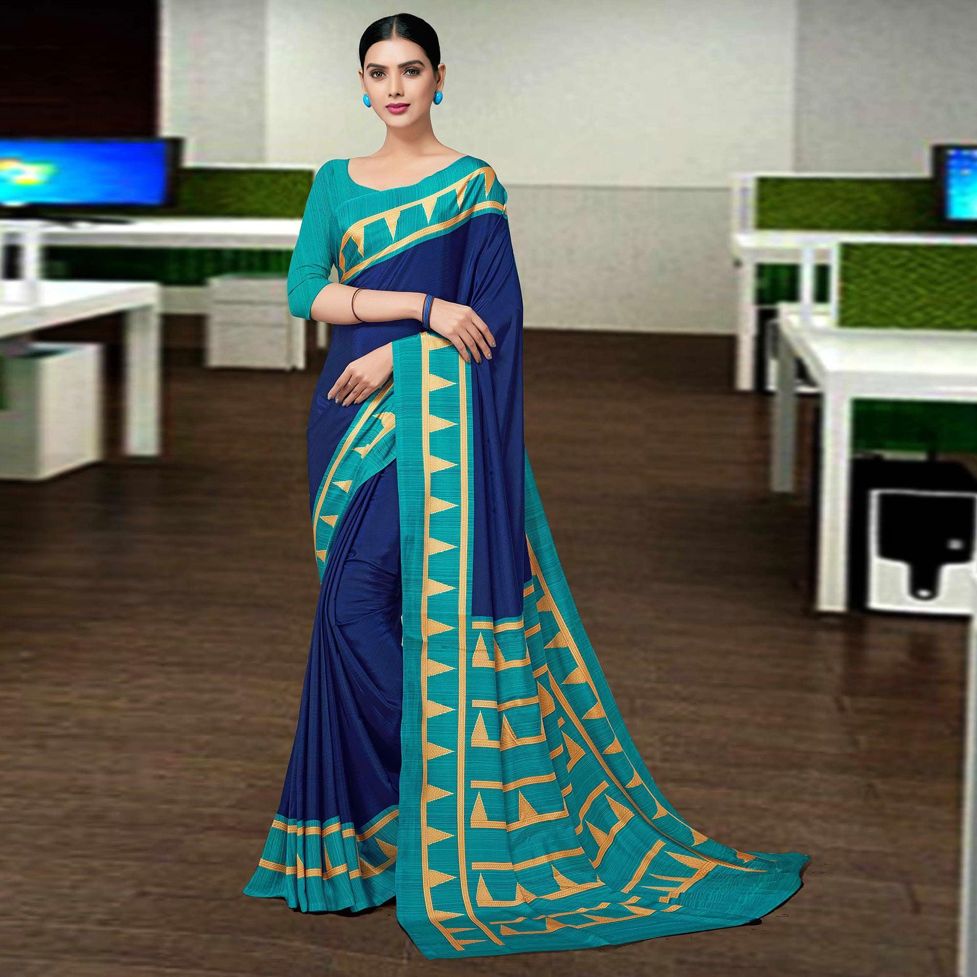 Royal Blue Casual Wear Solid Silk Saree - Peachmode