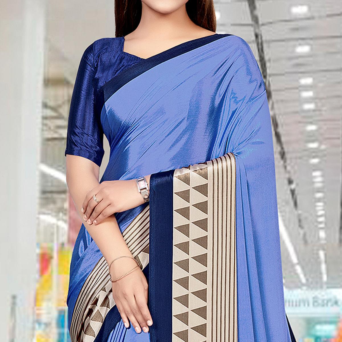 Royal Blue Casual Wear Solid Silk Saree - Peachmode