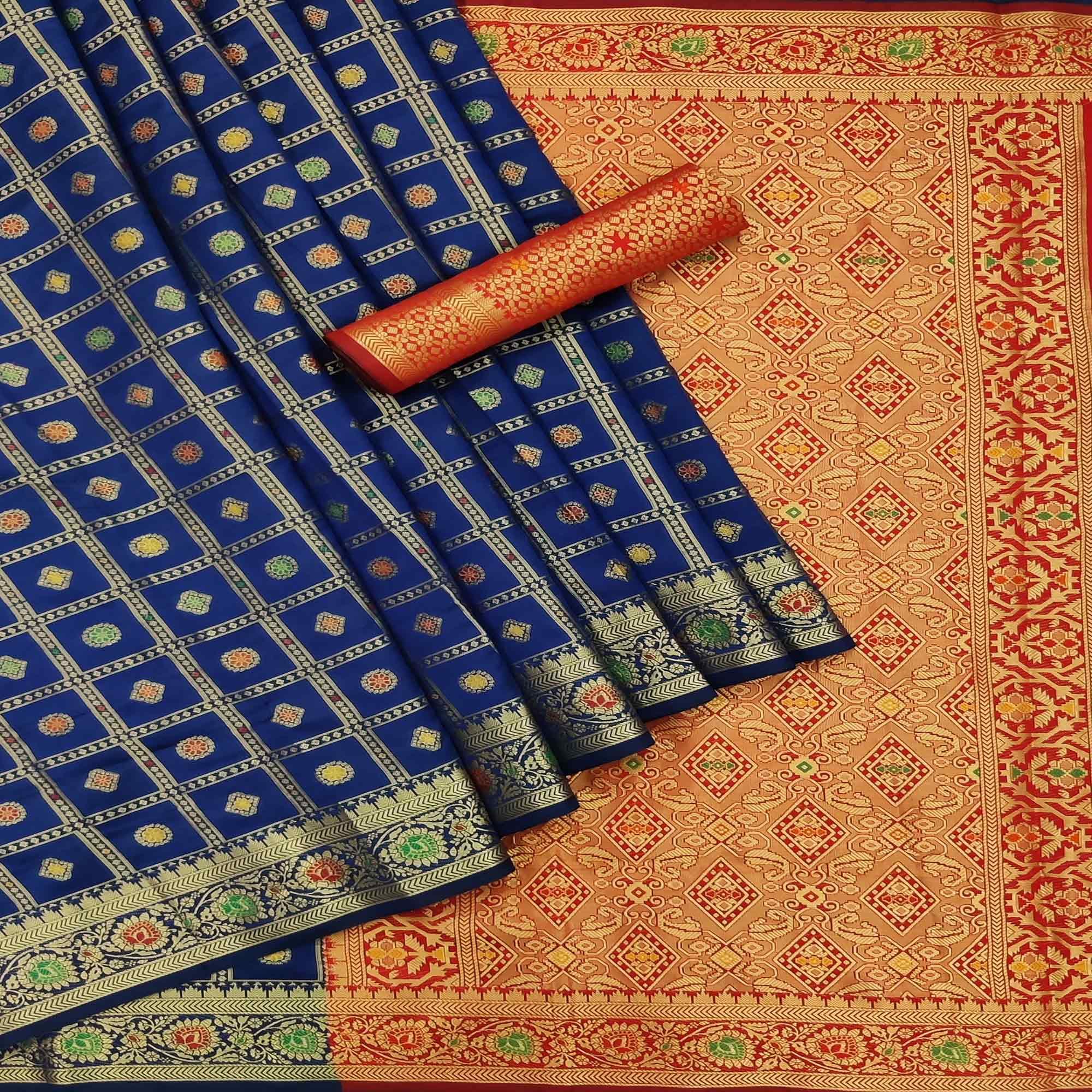 Royal Blue Festive Wear Weaving Silk Saree - Peachmode