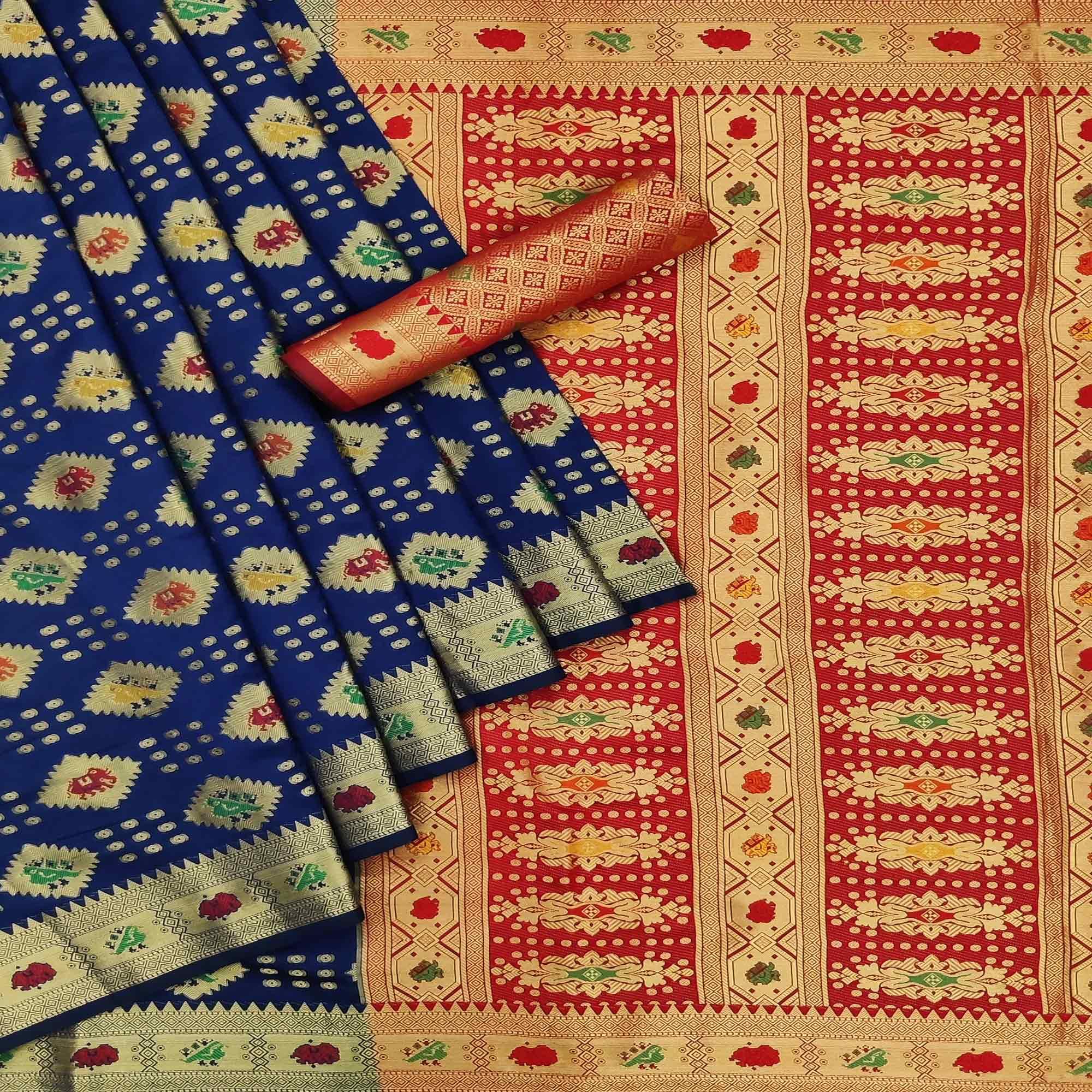 Royal Blue Festive Wear Weaving Silk Saree - Peachmode