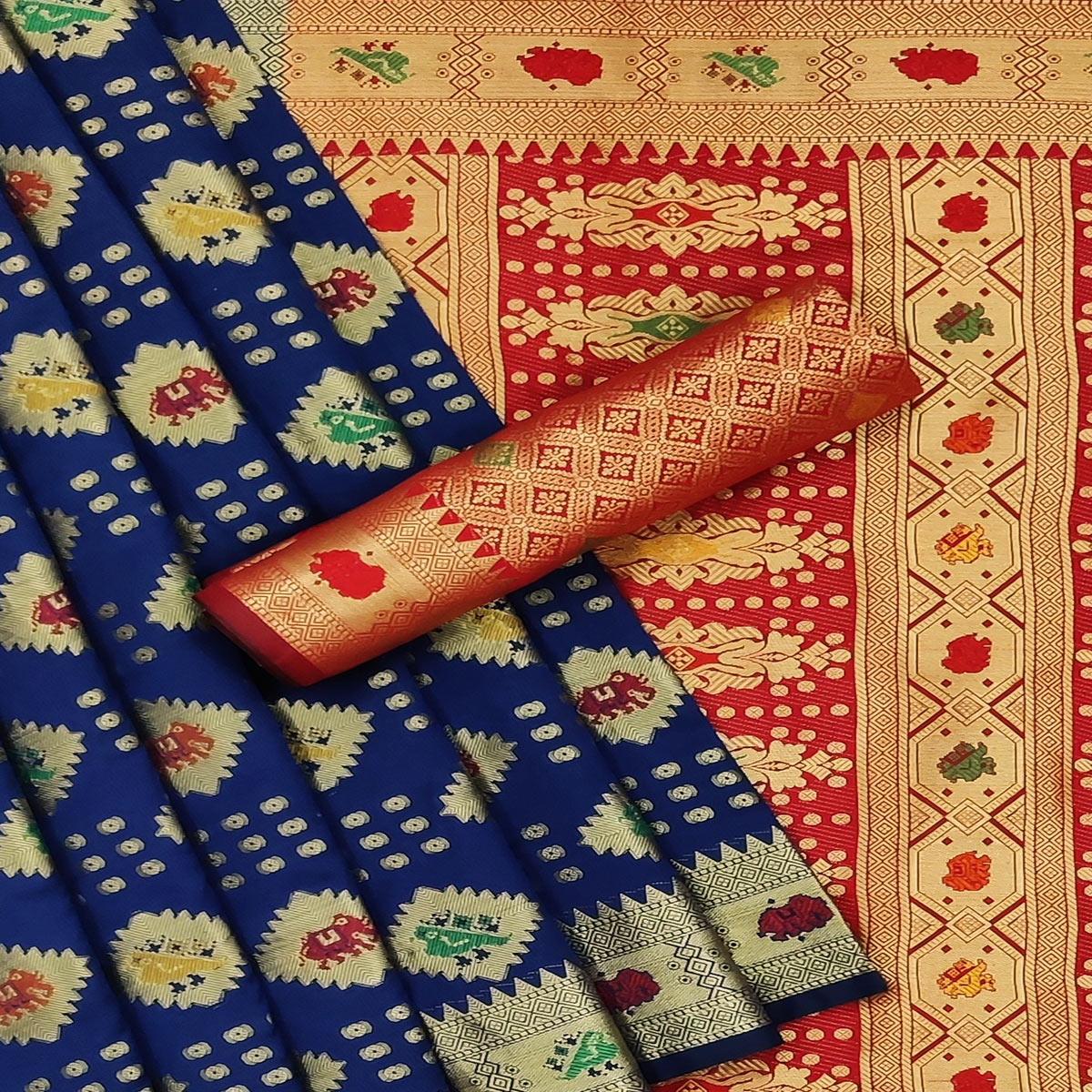 Royal Blue Festive Wear Weaving Silk Saree - Peachmode