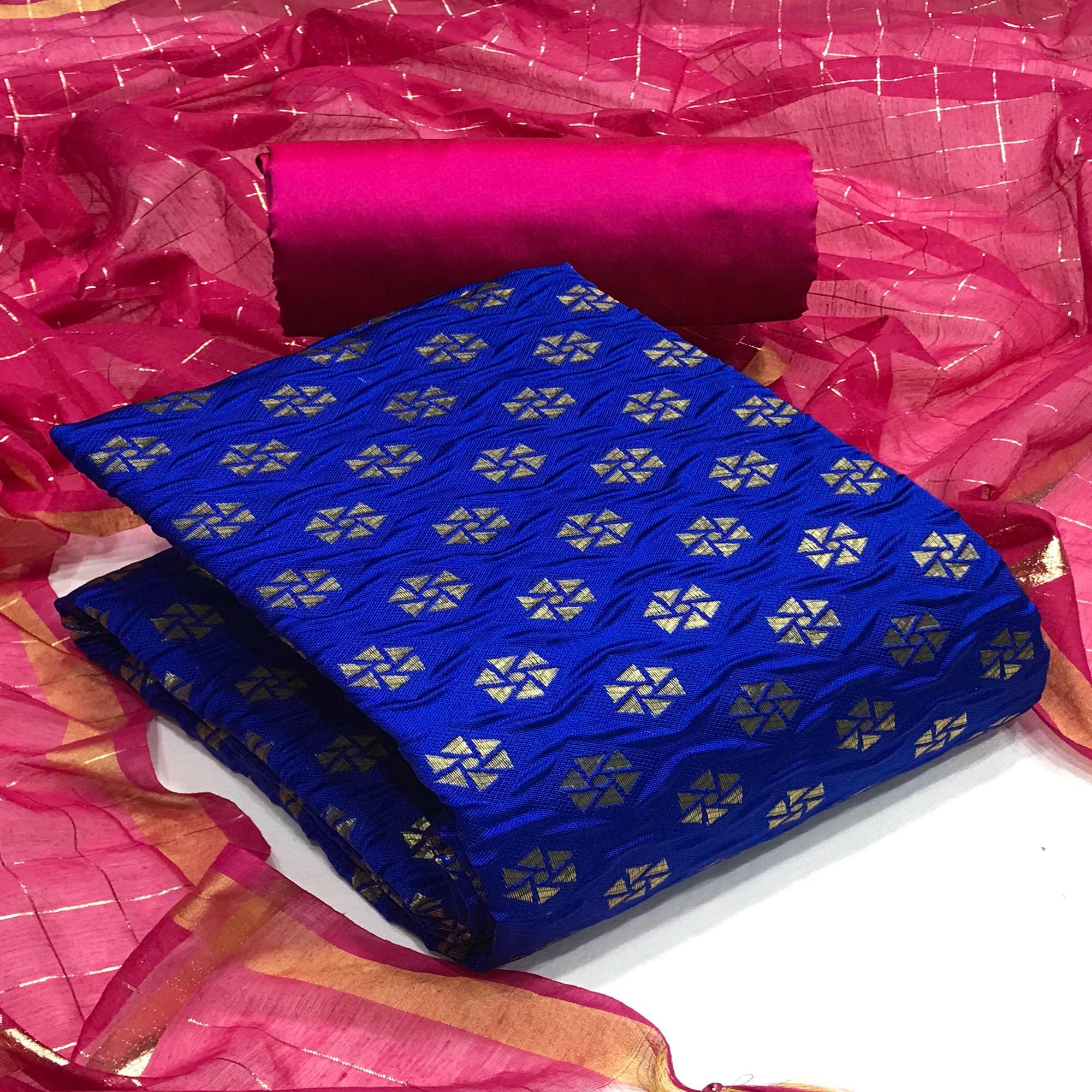 Royal Blue Festive Wear Woven Banarasi Silk Dress Material - Peachmode