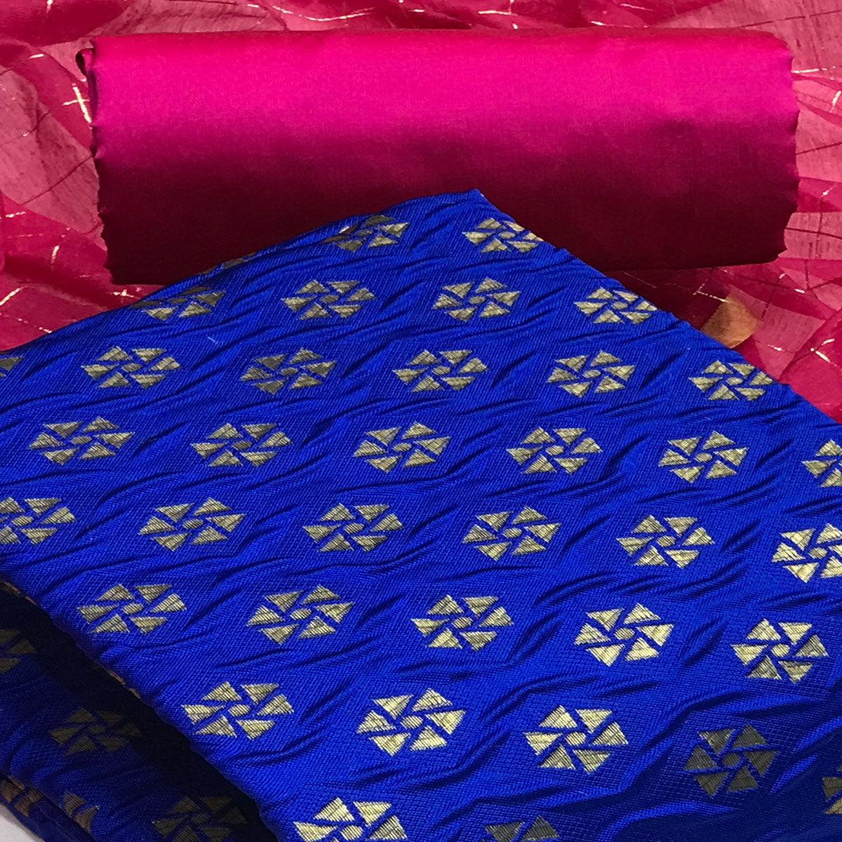 Royal Blue Festive Wear Woven Banarasi Silk Dress Material - Peachmode