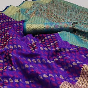 Royal Blue Woven Art Silk Saree - Peachmode