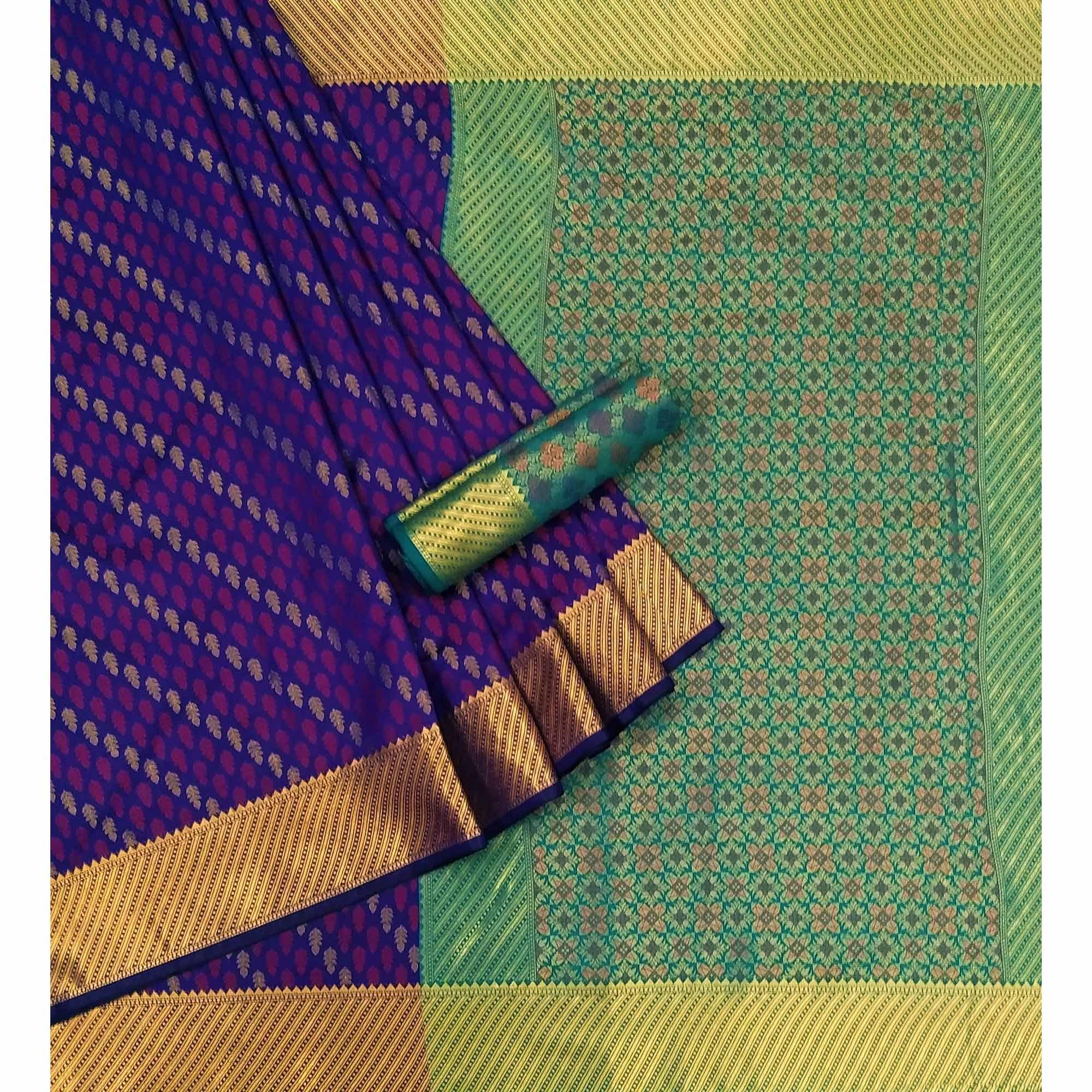 Royal Blue Woven Art Silk Saree - Peachmode