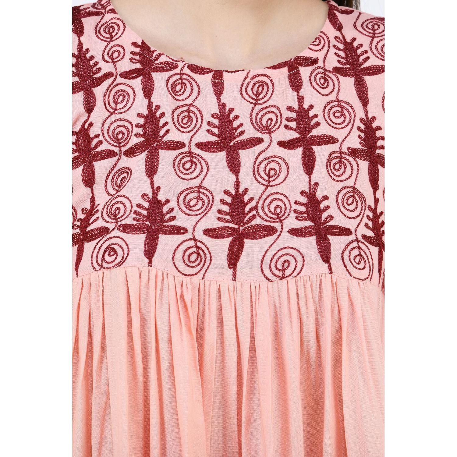SAAKAA - Women's Rayon Pink Embroidered Top - Peachmode