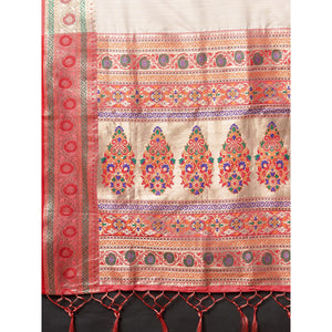 Saree Mall Cream Festive Wear Tussar Silk Woven Designer Saree With Unstitched Blouse - Peachmode