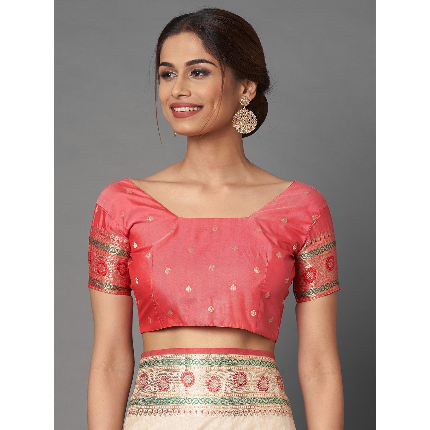 Saree Mall Cream Festive Wear Tussar Silk Woven Designer Saree With Unstitched Blouse - Peachmode