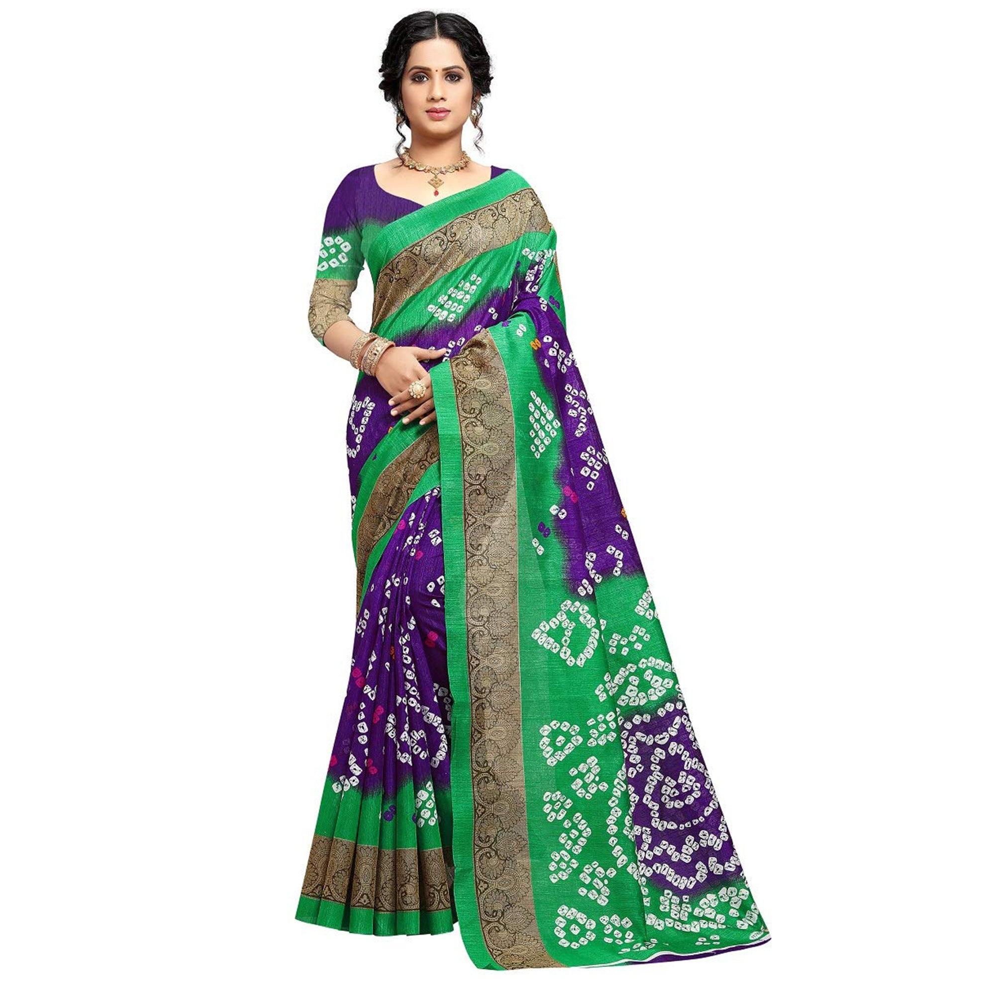 Saree Mall Green Colored Beautiful Bandhani Printed Casual Wear Art Silk Saree - Peachmode