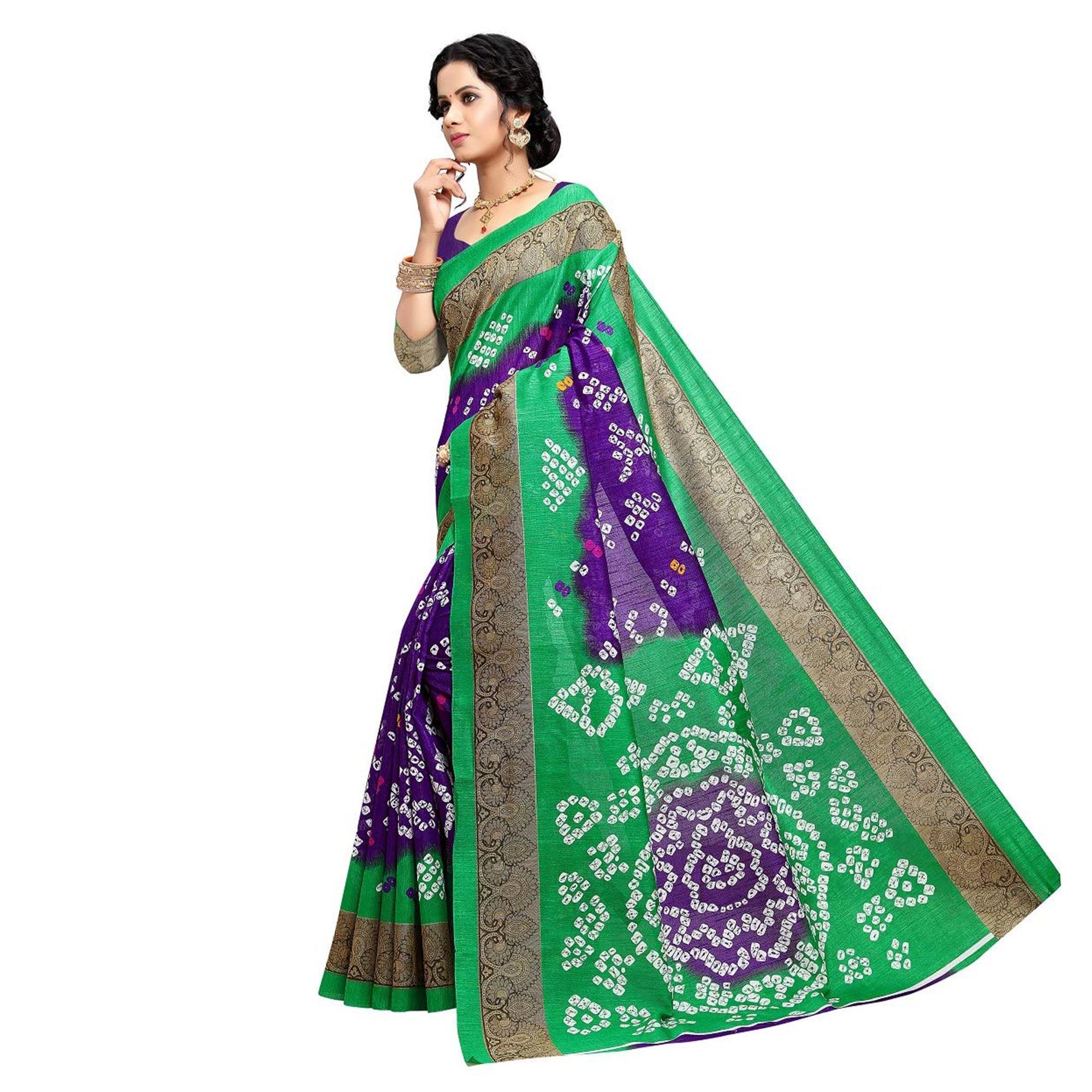 Saree Mall Green Colored Beautiful Bandhani Printed Casual Wear Art Silk Saree - Peachmode