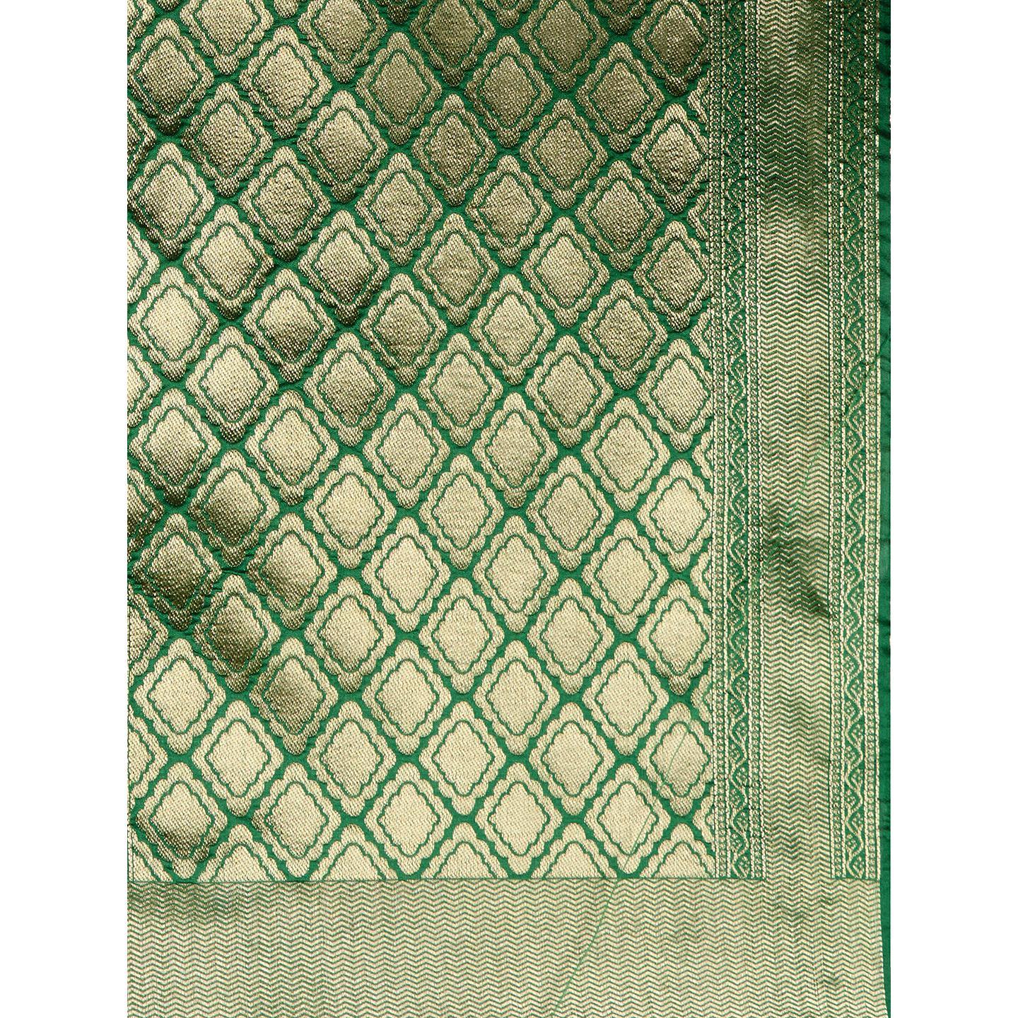 Saree Mall Green Festive Wear Silk Blend Banarasi Saree With Unstitched Blouse - Peachmode