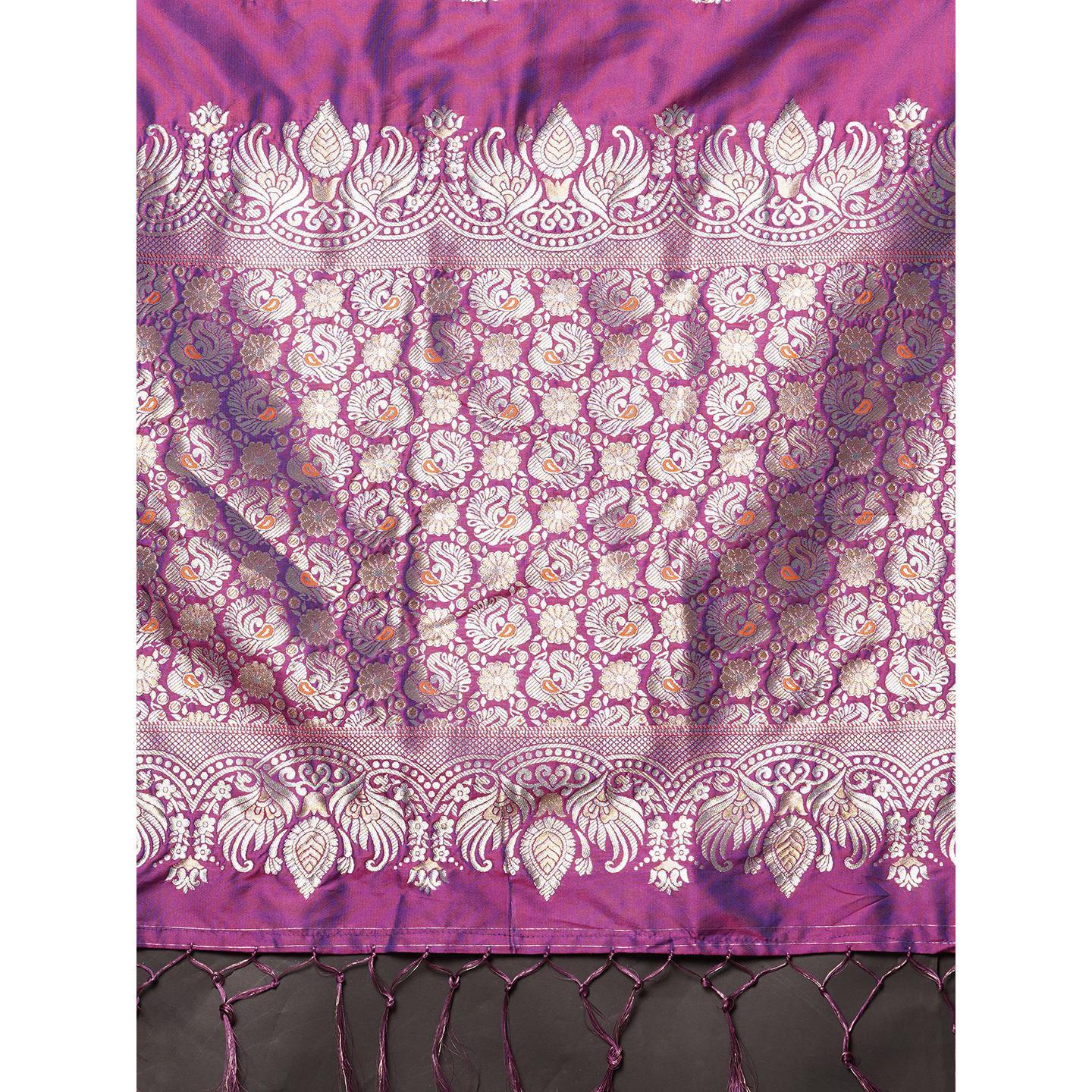 Saree Mall Magenta Festive Wear Silk Blend Abstract Designer Woven Border Saree With Unstitched Blouse - Peachmode