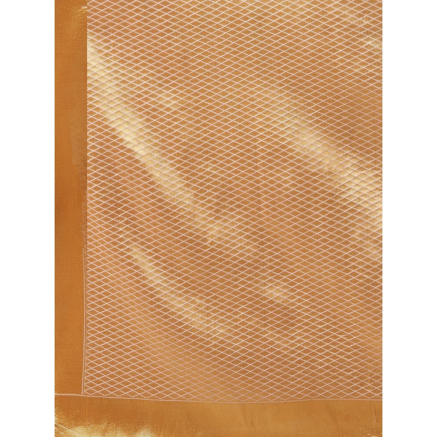 Saree Mall Peach Party Wear Silk Blend Banarasi Floral Designer Saree With Unstitched Blouse - Peachmode