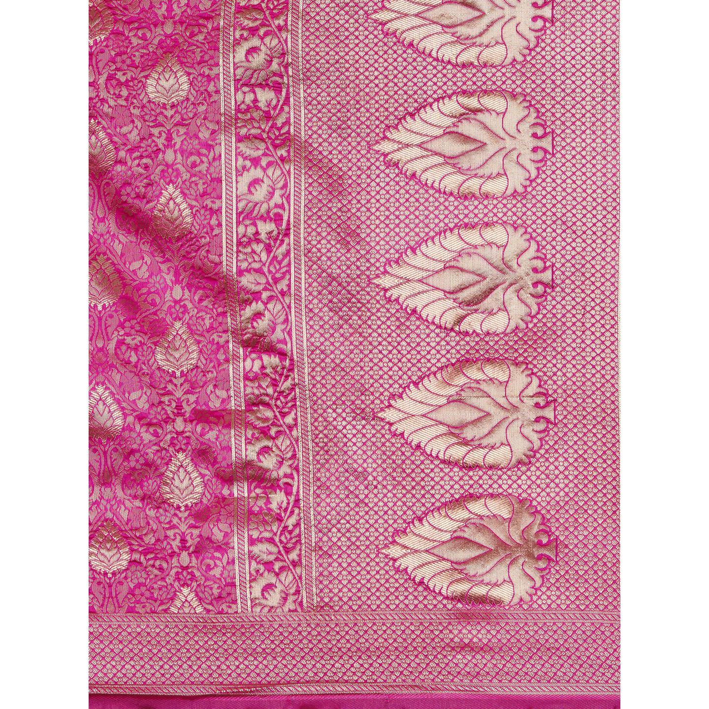 Saree Mall Pink Festive Wear Art Silk Woven Floral Designer Saree With Unstitched Blouse - Peachmode