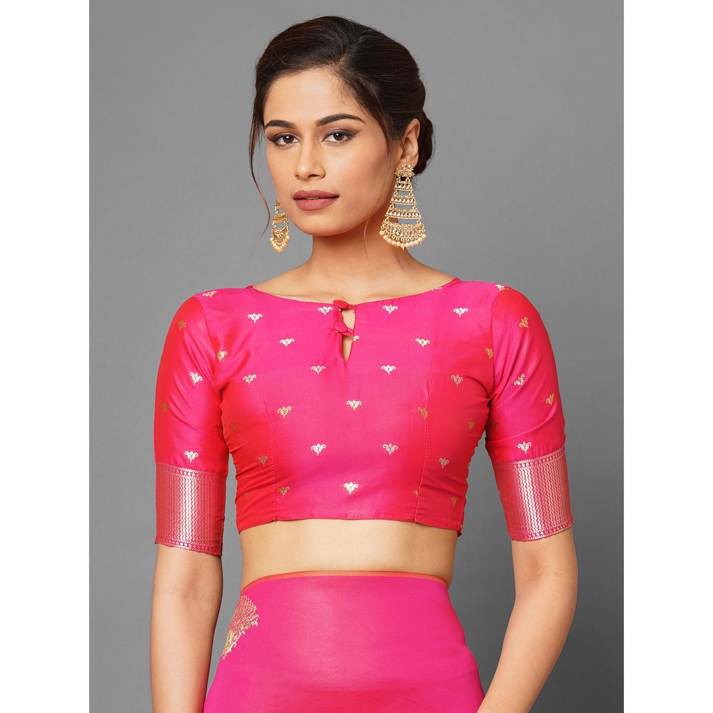 Saree Mall Pink Festive Wear Silk Blend Abstract Designer Woven Border Saree With Unstitched Blouse - Peachmode