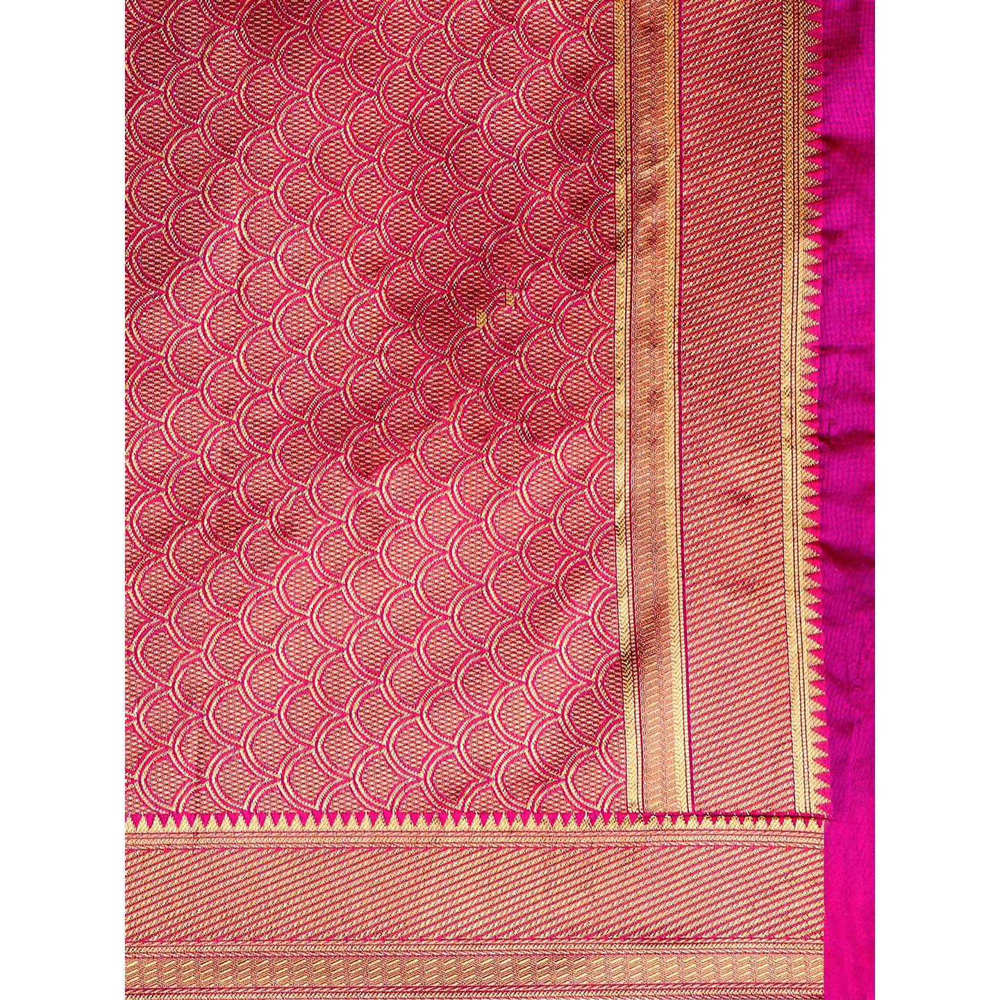 Saree Mall Pink Wedding Wear Silk Blend Woven Paisley Designer Saree With Unstitched Blouse - Peachmode