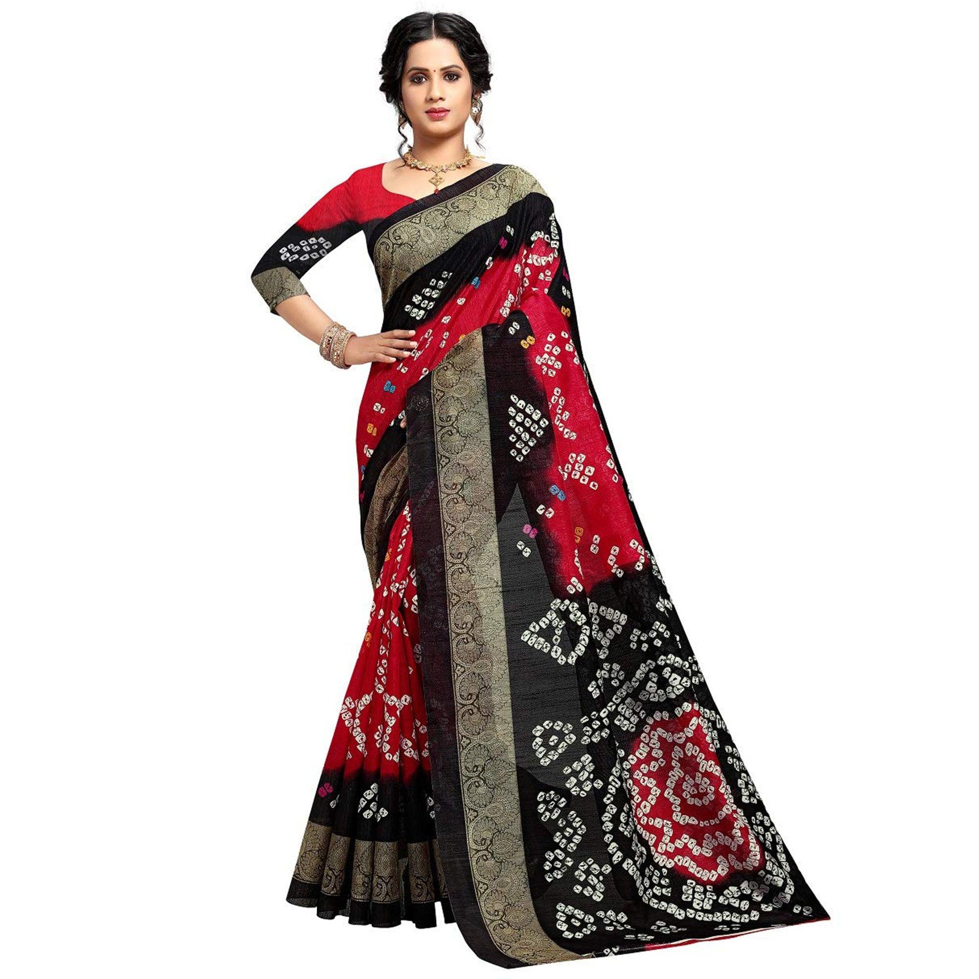 Saree Mall Red Colored Beautiful Bandhani Printed Festive Wear Art Silk Saree - Peachmode