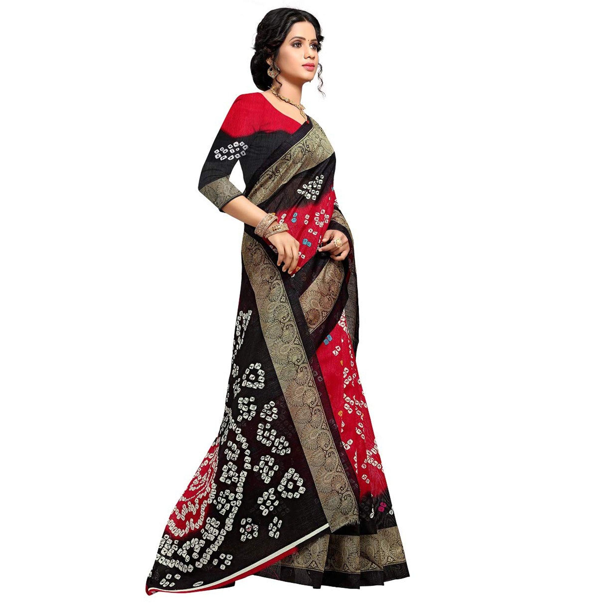 Saree Mall Red Colored Beautiful Bandhani Printed Festive Wear Art Silk Saree - Peachmode