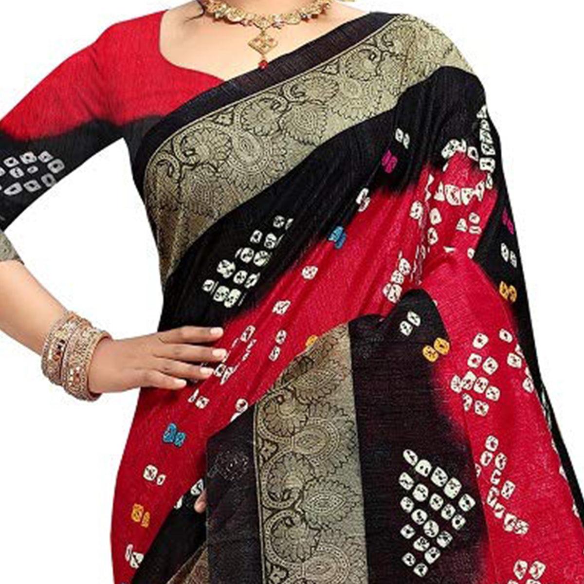 Saree Mall Red Colored Beautiful Bandhani Printed Festive Wear Art Silk Saree - Peachmode