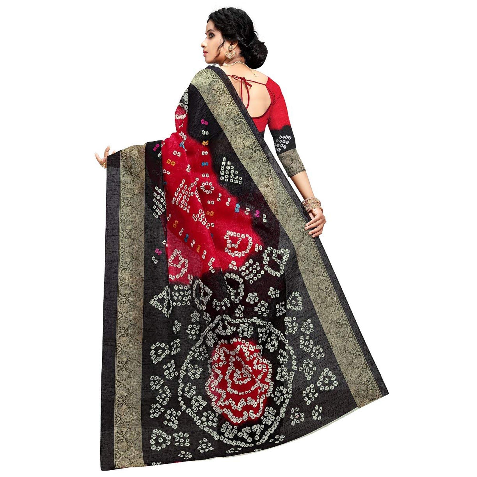 Saree Mall Red Colored Beautiful Bandhani Printed Festive Wear Art Silk Saree - Peachmode