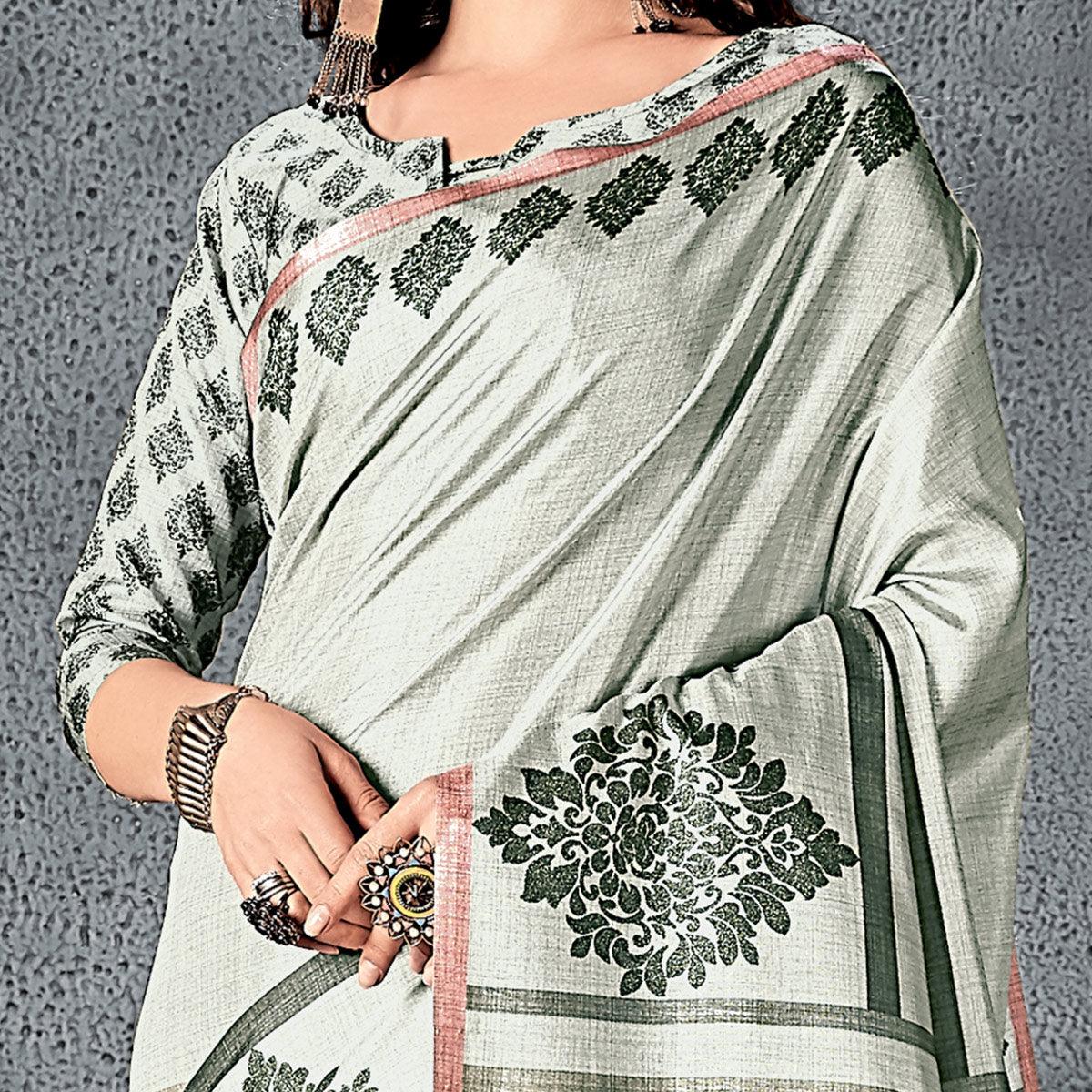 Sareemall Beige Festive Manipuri Silk Geometric Saree With Unstitched Blouse - Peachmode