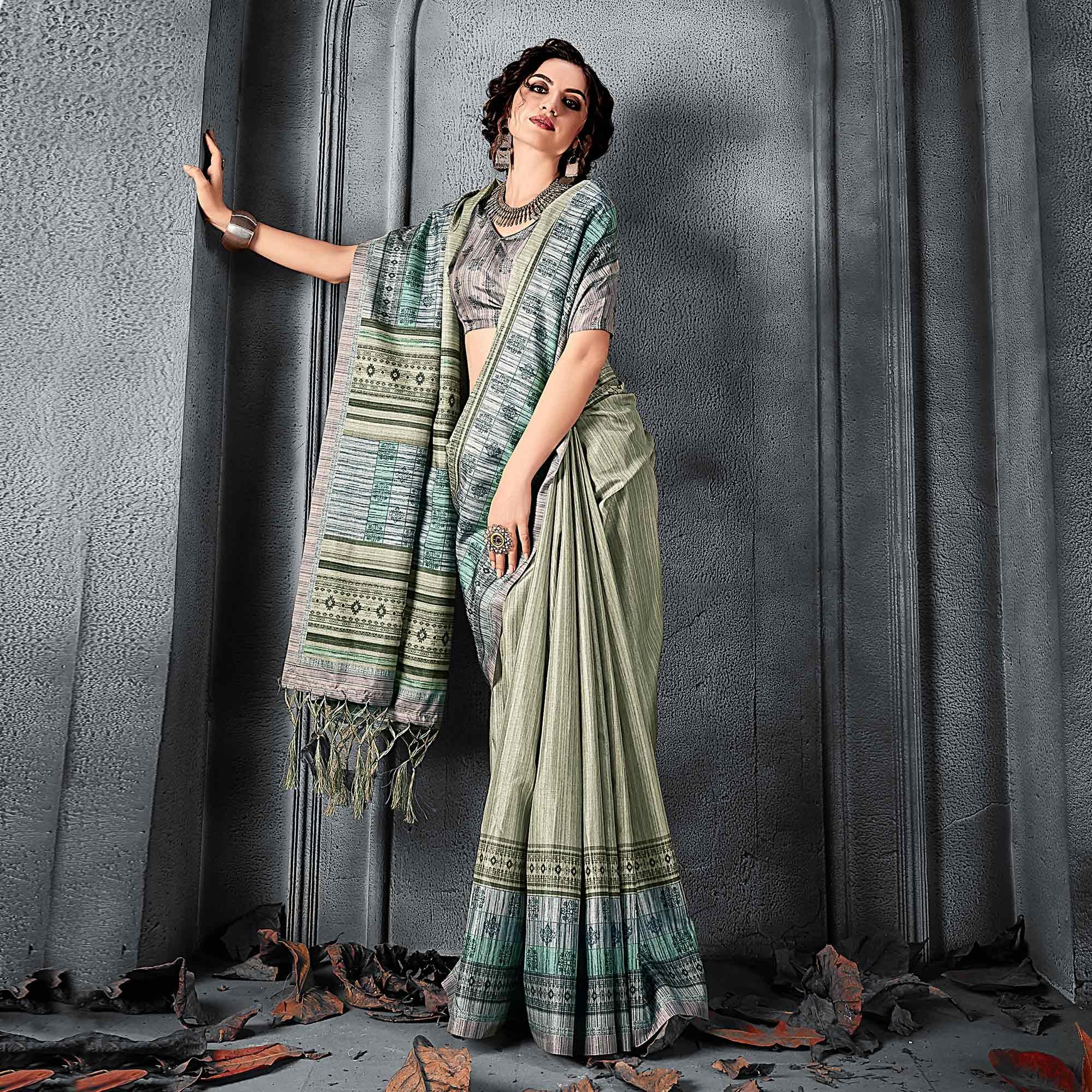 Sareemall Beige Festive Manipuri Silk Geometric Saree With Unstitched Blouse - Peachmode