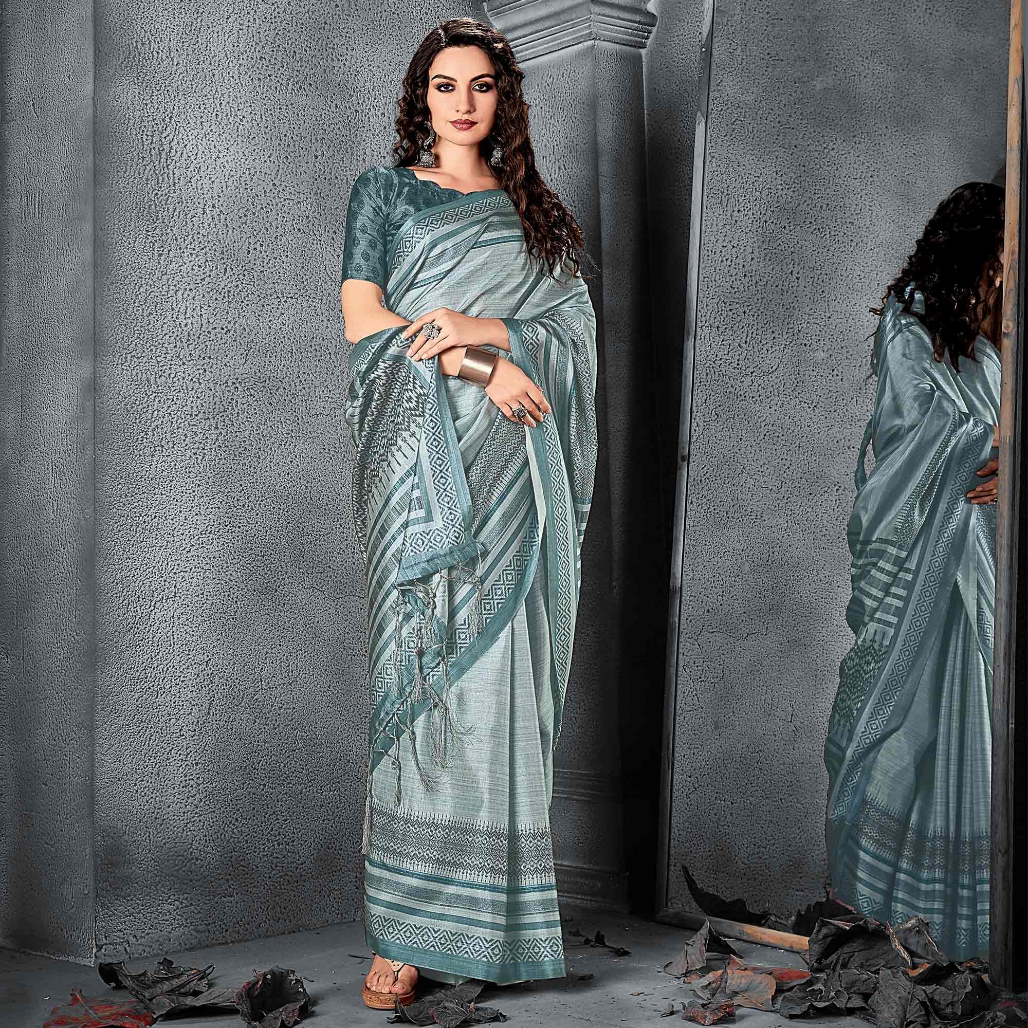 Sareemall Beige Festive Manipuri Silk Stripes Saree With Unstitched Blouse - Peachmode