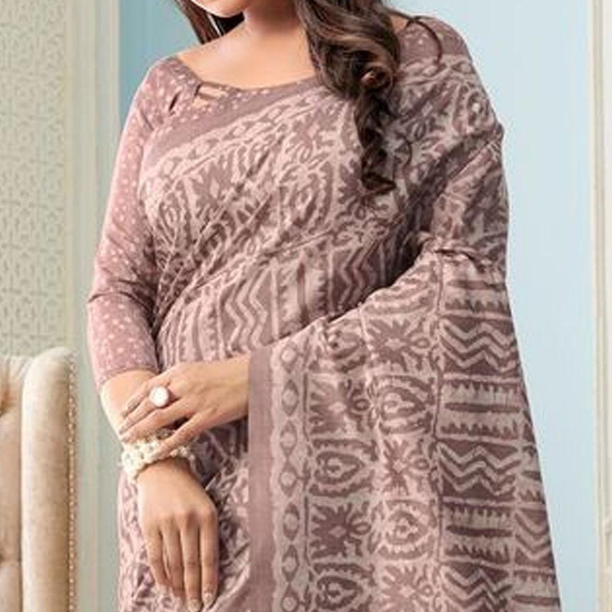Sareemall Brown Casual Bhagalpuri Printed Saree With Unstitched Blouse - Peachmode