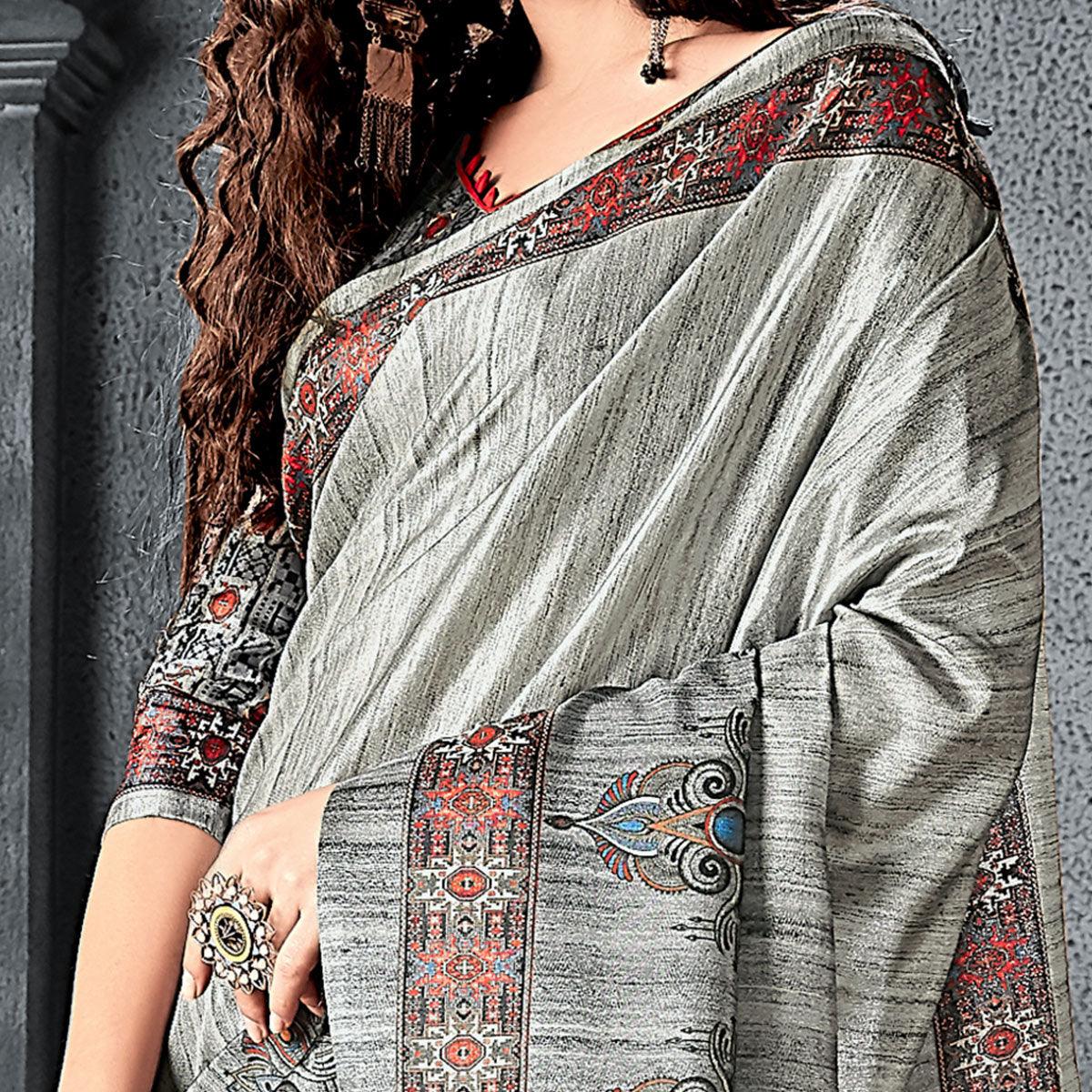 Sareemall Brown Festive Manipuri Silk Abstract Saree With Unstitched Blouse - Peachmode