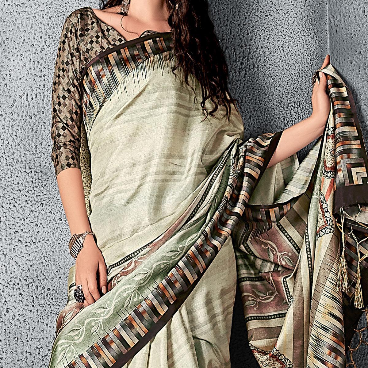 Sareemall Green Festive Manipuri Silk Stripes Saree With Unstitched Blouse - Peachmode