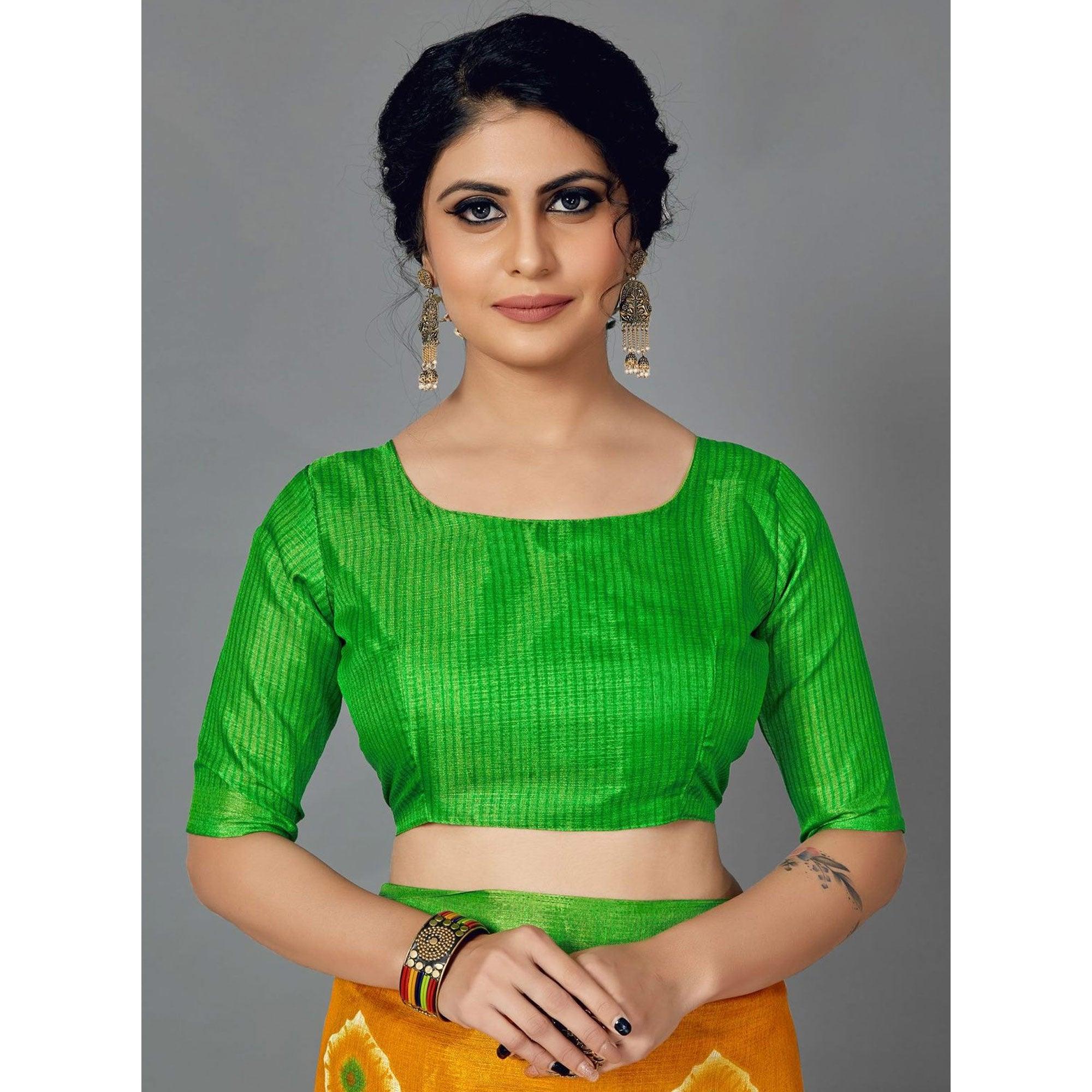 Sareemall Mustard Casual Art Silk Printed Saree With Unstitched Blouse - Peachmode