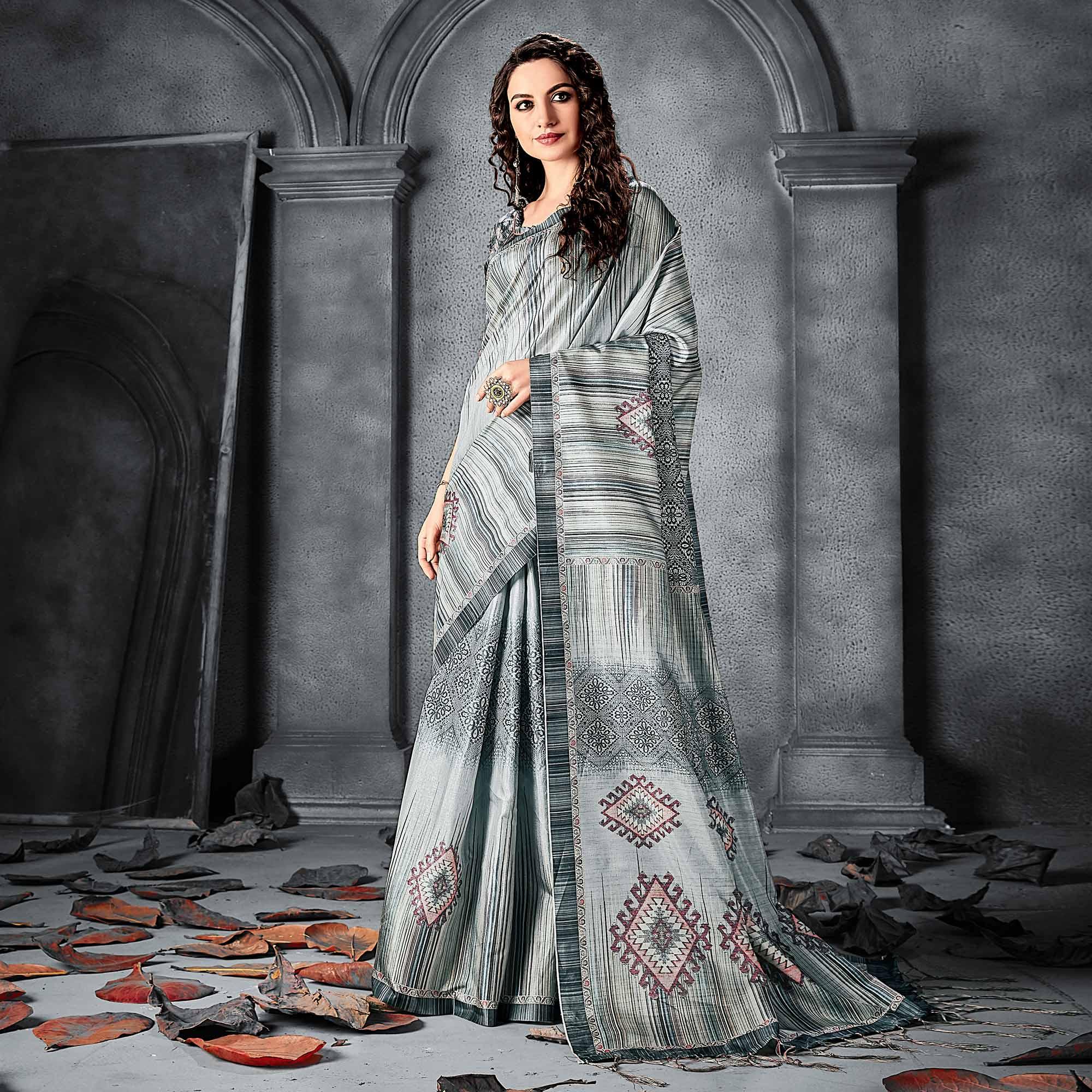Sareemall Olive Festive Manipuri Silk Geometric Saree With Unstitched Blouse - Peachmode