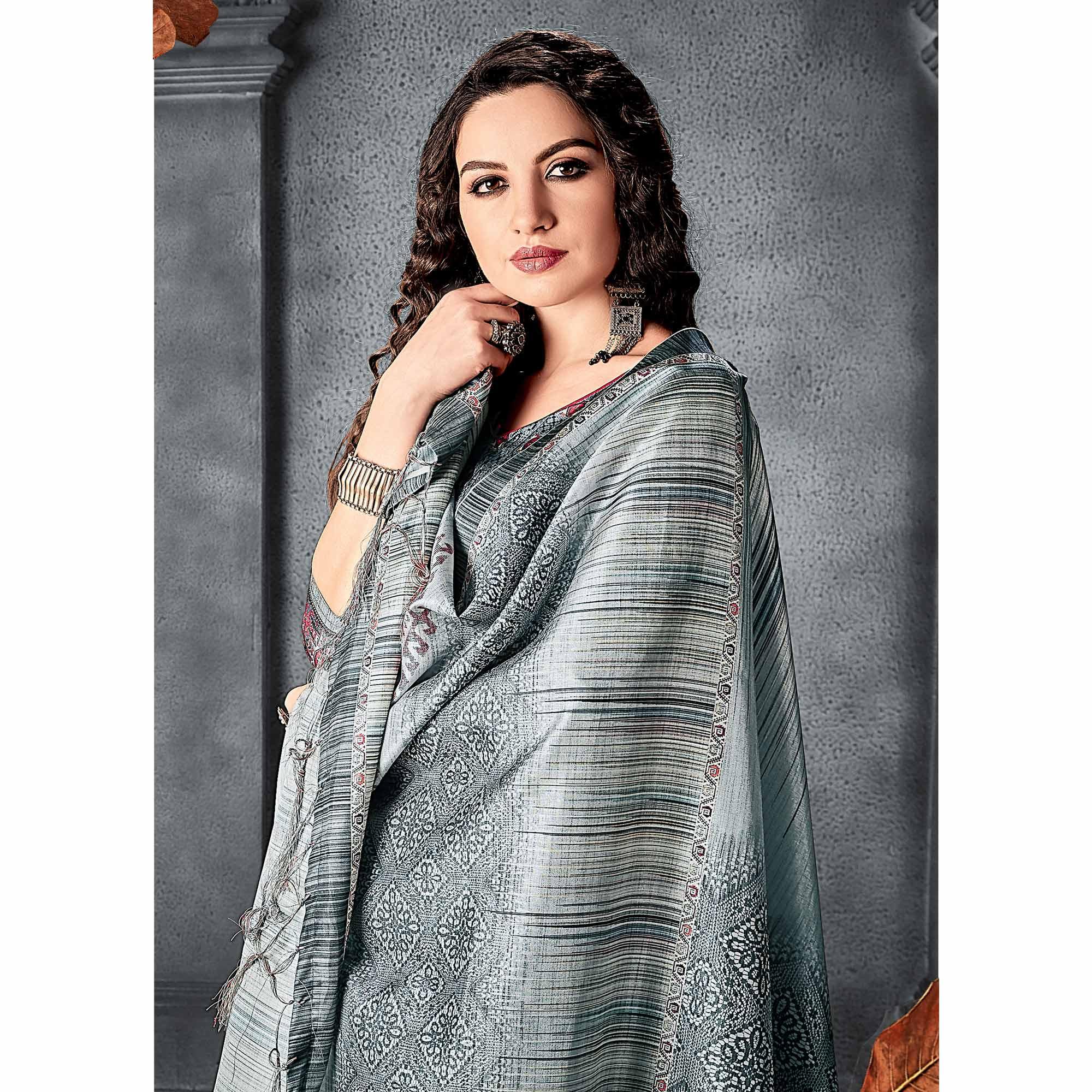 Sareemall Olive Festive Manipuri Silk Geometric Saree With Unstitched Blouse - Peachmode