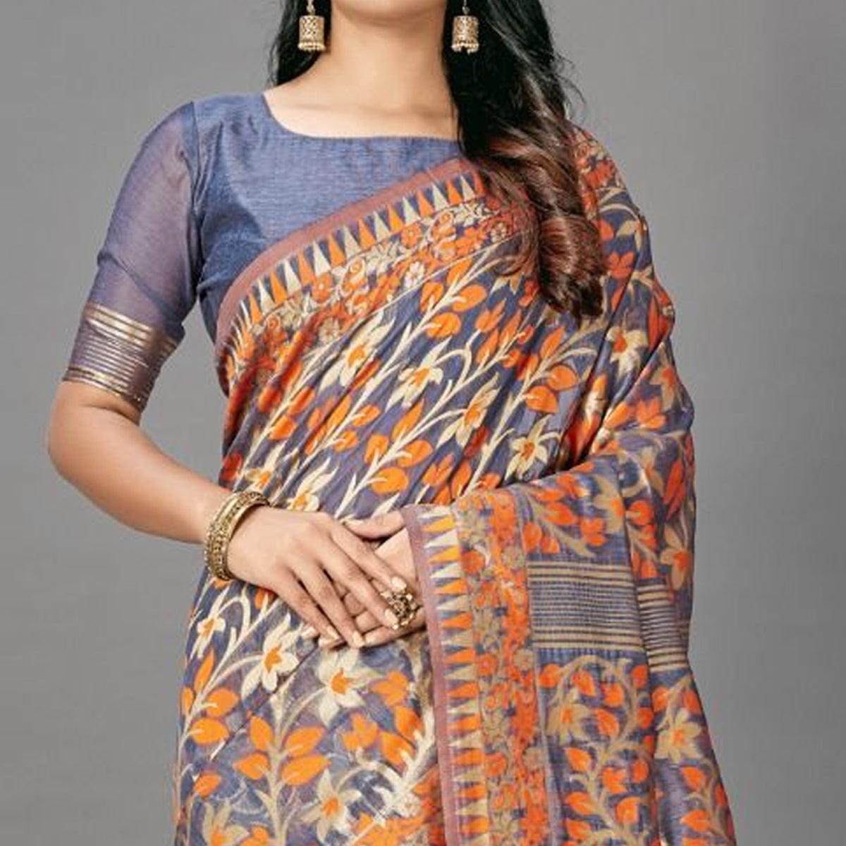 Sareemall Orange Casual Bhagalpuri Silk Woven Saree With Unstitched Blouse - Peachmode