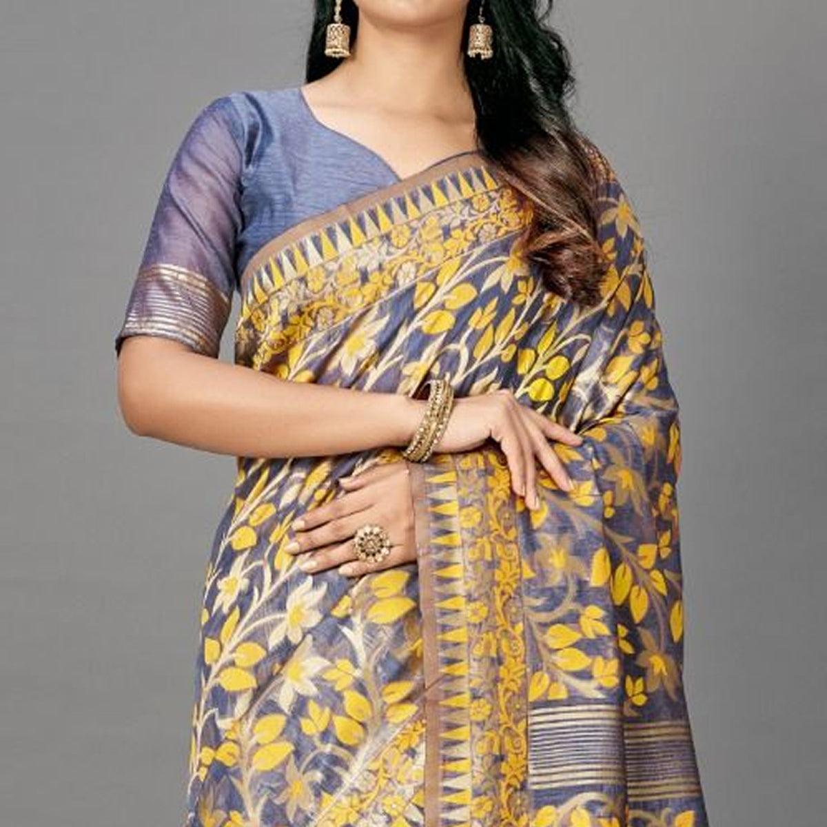 Sareemall Yellow Casual Bhagalpuri Silk Woven Saree With Unstitched Blouse - Peachmode