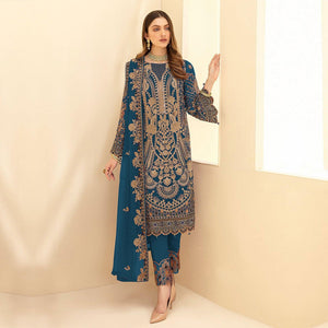 Sea Blue Party Wear Embroidered Georgette Pakistani Suit - Peachmode