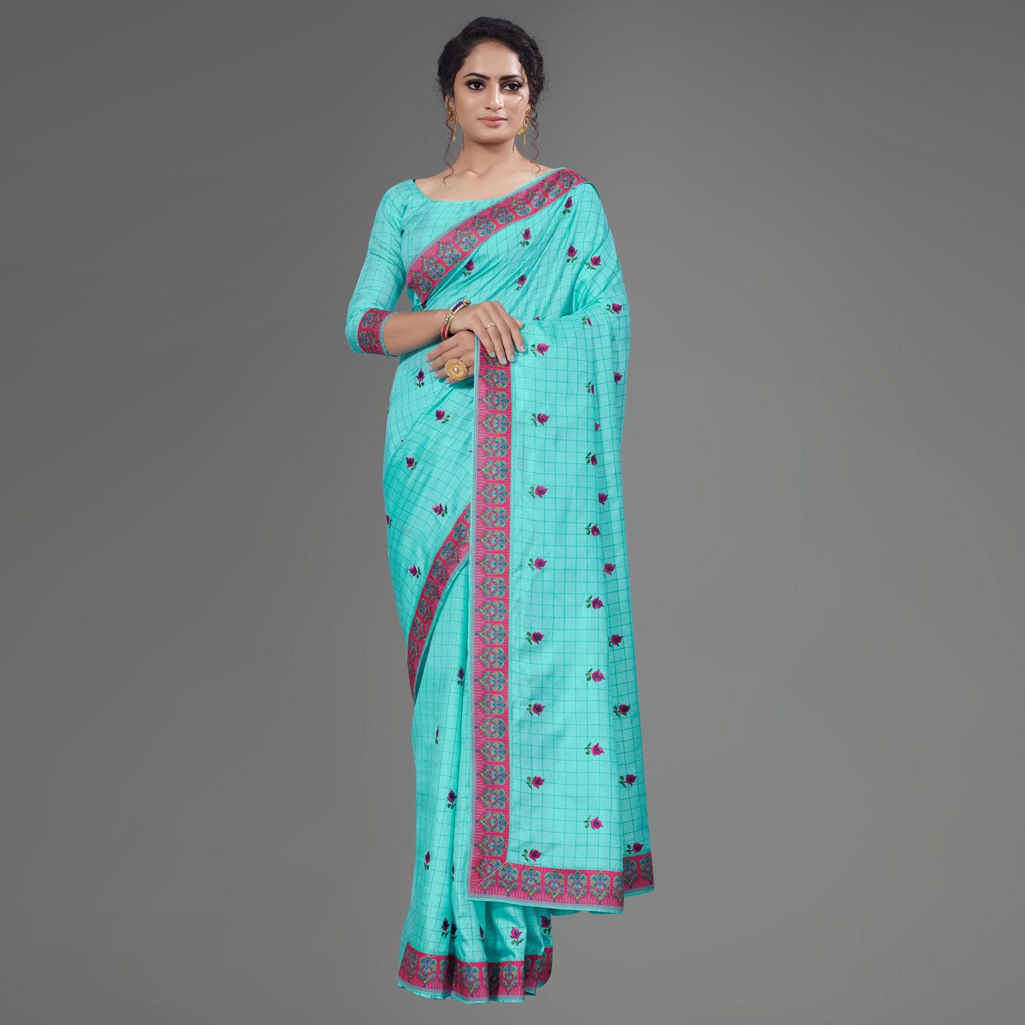 Sea Green Casual Bhagalpuri Silk Woven Saree With Unstitched Blouse - Peachmode