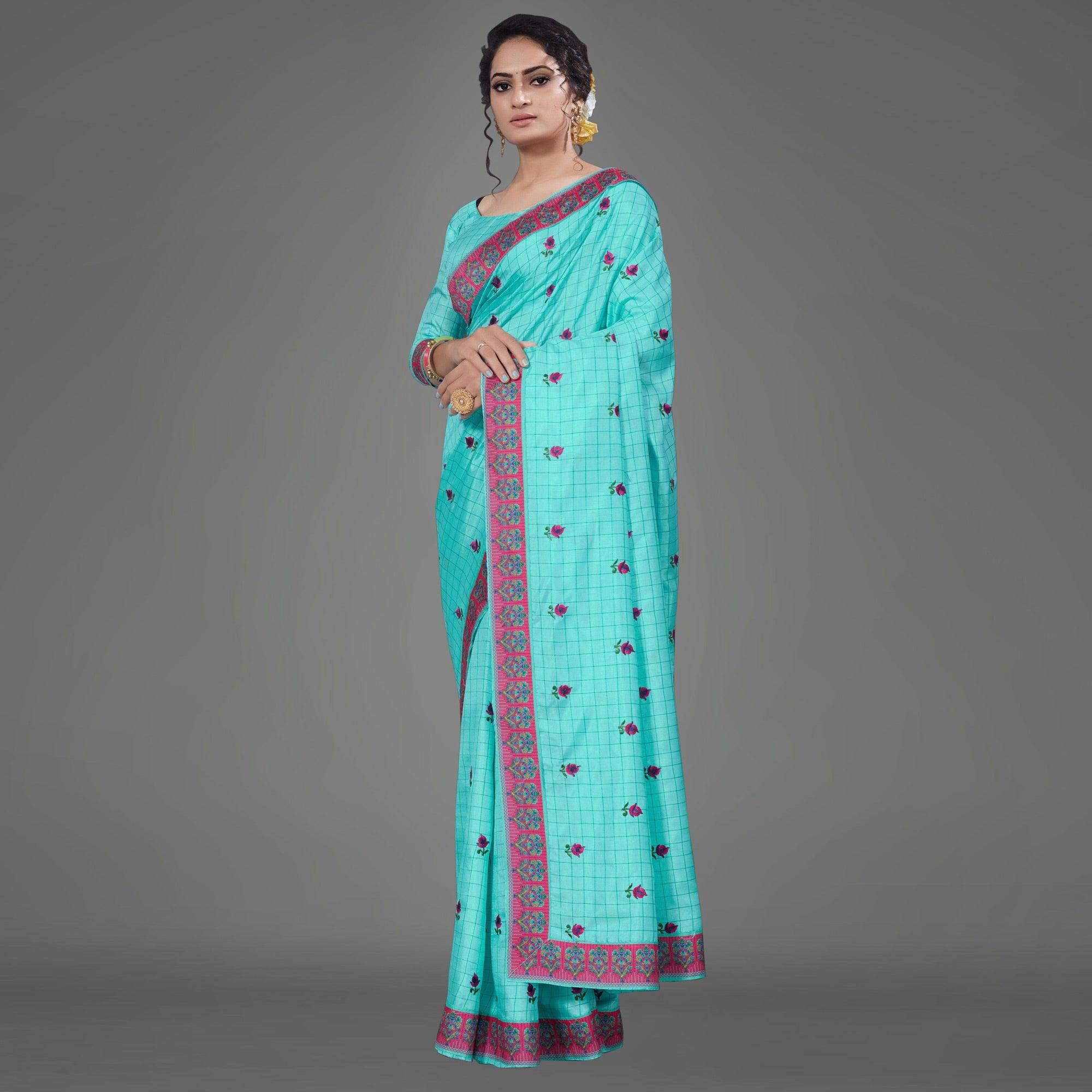Sea Green Casual Bhagalpuri Silk Woven Saree With Unstitched Blouse - Peachmode